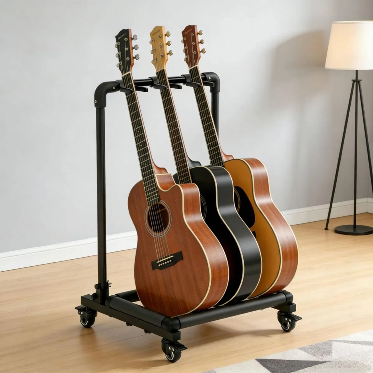 Gitarrenständ mit Rollen platzsparend mehrfach-gitarrenständ vielseitig Gitarrenhalt für Gitarristen, Musik, Wohnzimm