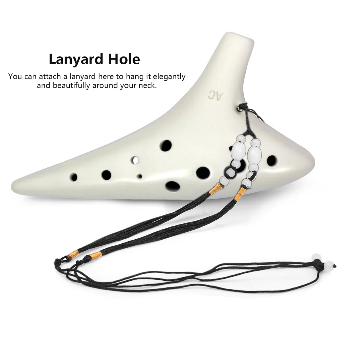 Alt-C-Schlüssel Weiß – Ocarina Professional Master Tuning 12-Loch Keramik Piccolo weißes Aussehen ist schöner, kommt mit Grifftabelle, Umhängeband und Aufbewahrungsbox