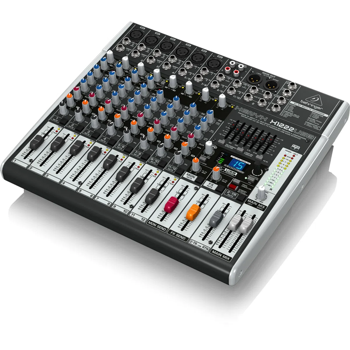 Behringer XENYX X1222USB Premium 16-Input 2/2-Bus Mixer mit XENYX Mic Preamps und Compressors, British EQ, 24-Bit Multi-FX Processor und USB/Audio Interface