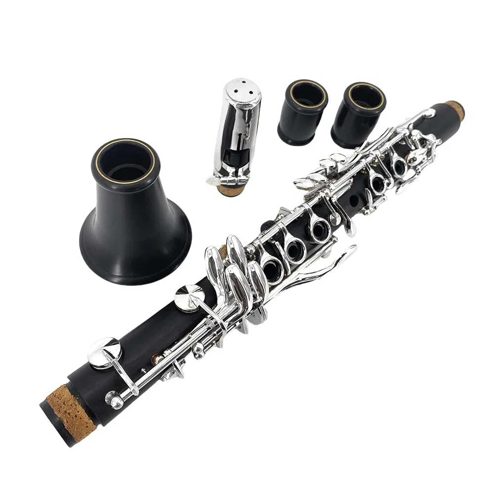 Yinfente Professionelle B flache Klarinette, Ebonitholz, 2 Fässer, mit Tasche, Stoff, Zubehör (schwarz)