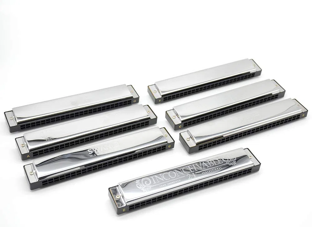 swan 24-hole polyphonic harmonica 7 sets silver C D E F G A B professional performance set for Adults Beginners Students Kids, Perfect Interest Gift