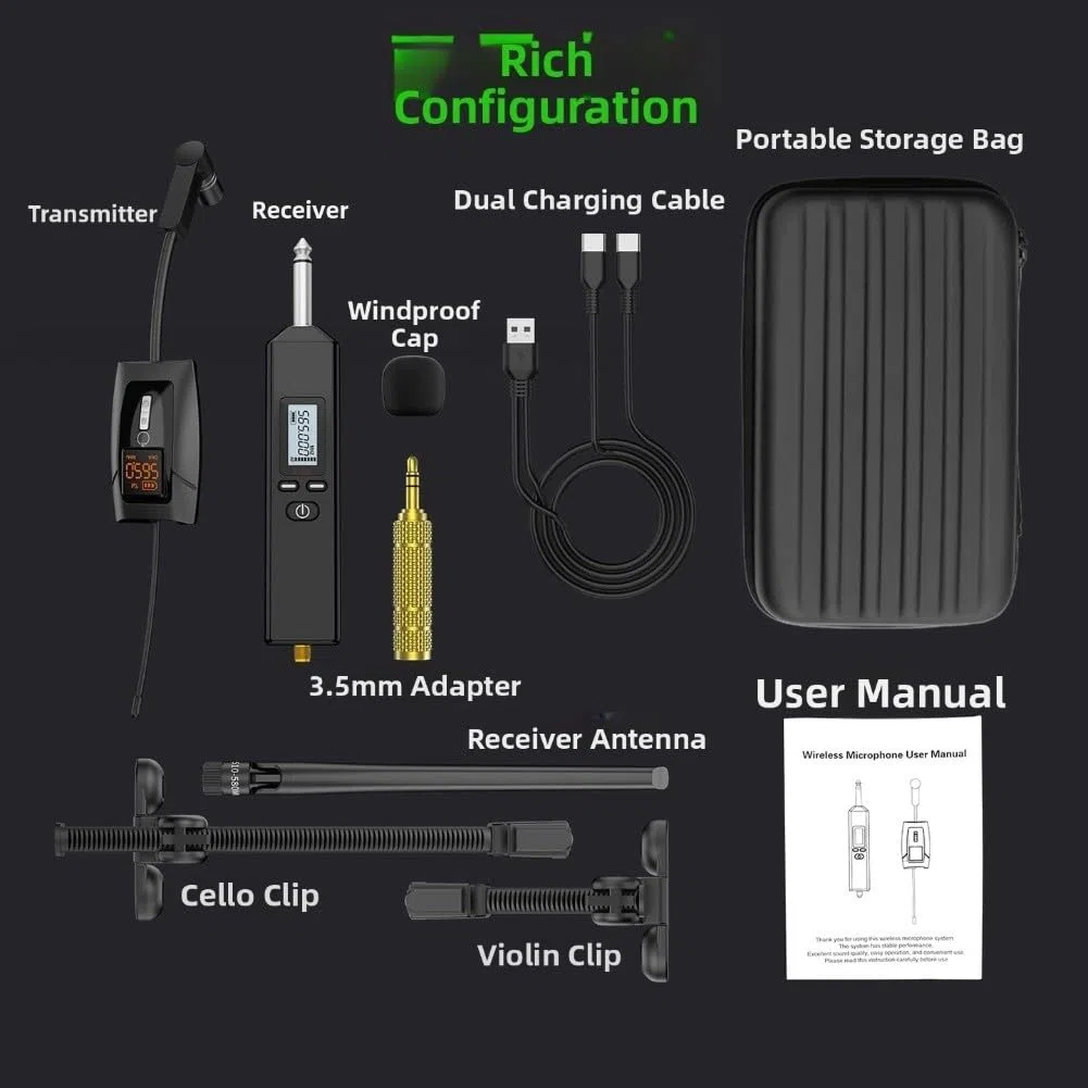 UHF Wireless Violine Mikrofon System Clear Sound M-10 für Musiker Cello Drum Piano Verlustfreie Audioübertragung Performance