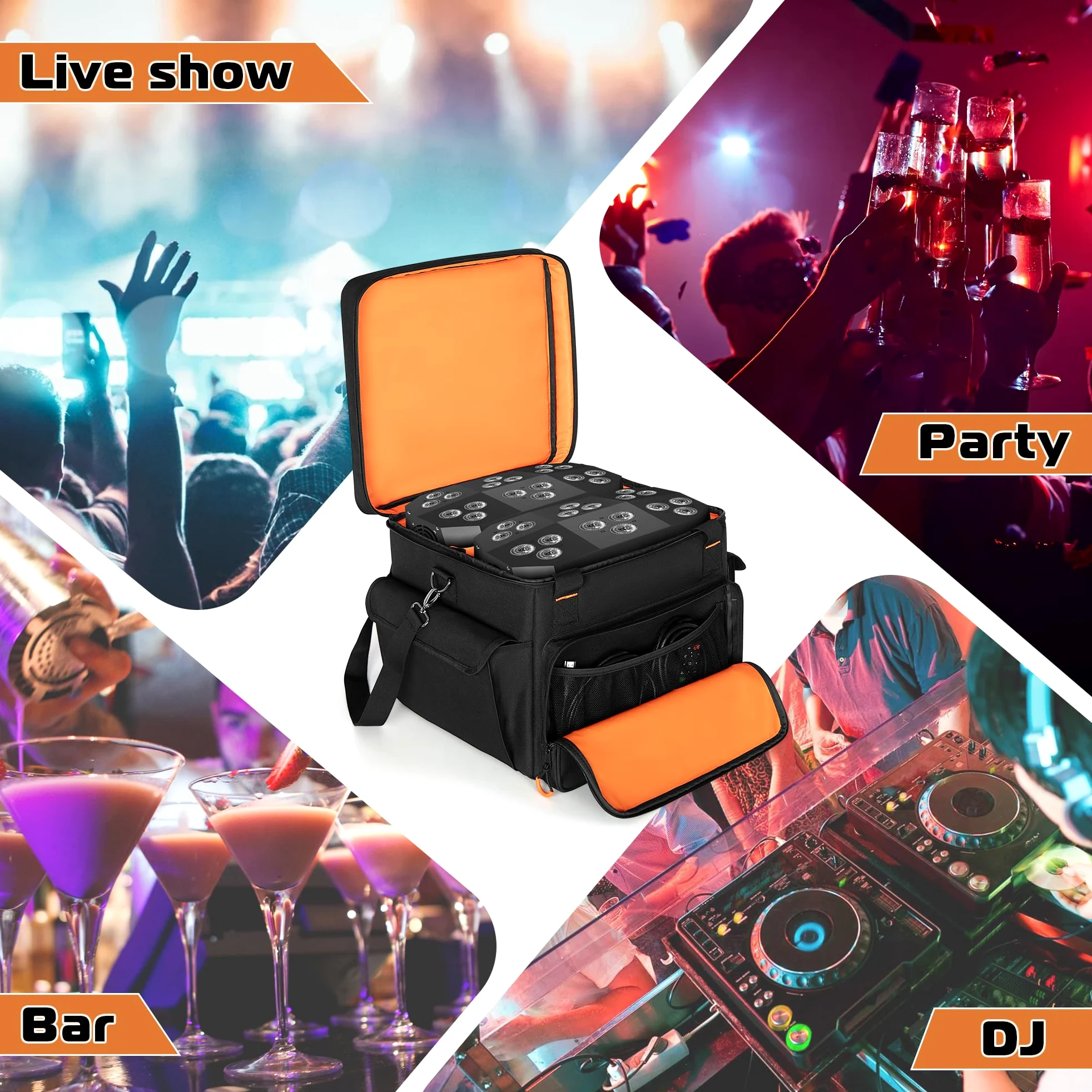Luxja Discolicht Aufbewahrung Tasche, Tragetache für Partylicht, LED DJ Licht Organizer Tasche, Aufbewahrungstasche für Moving Head Bühnenlicht, LED Lichteffekte, (OHNE ZUBEHÖR), Schwarz