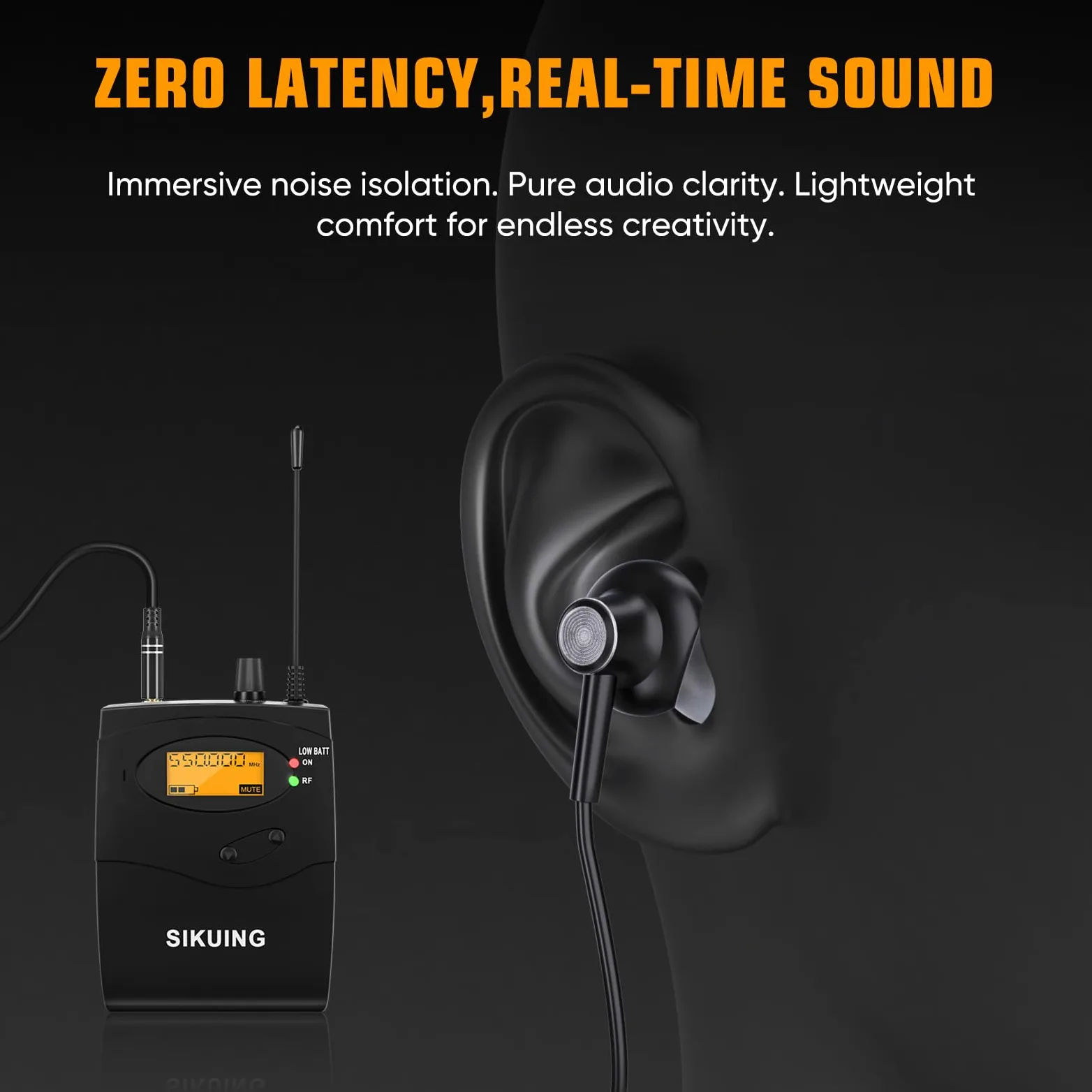Drahtloses In-Ear-Monitor-System, professionelles IEM mit Taschensender und Ohrhörern, 100 wählbare UHF-Frequenzen,75m Reichweite, klarer Klang für Musiker, Sänger, Live-Bands,Studioeinsatz