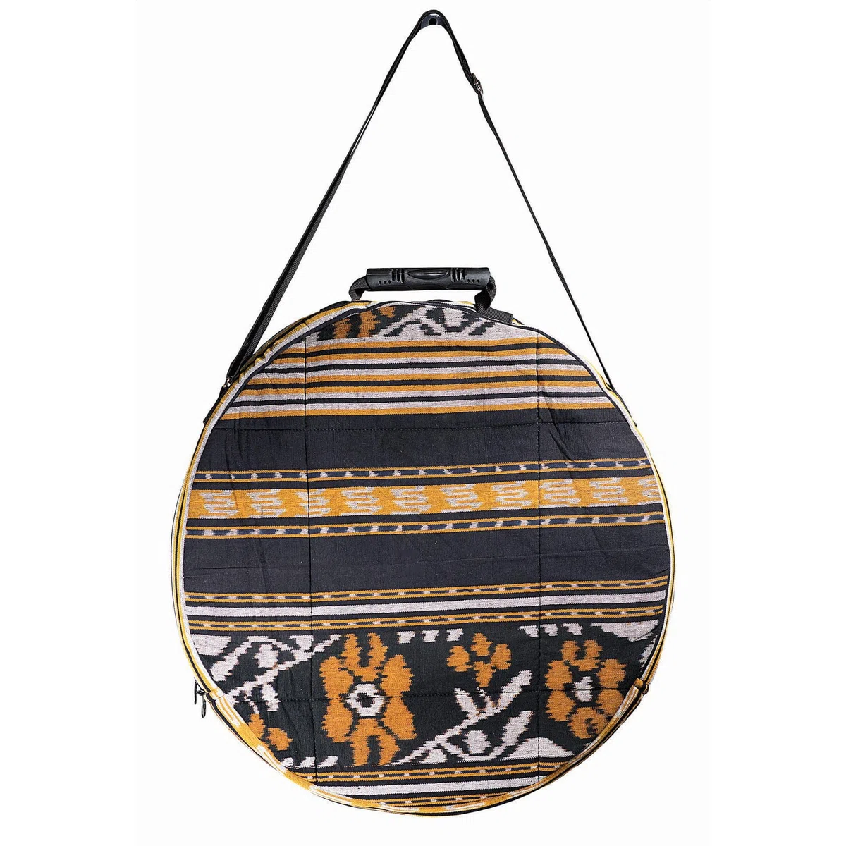 Shamandrum Tasche DUNKLE Farben aus Ikat-Webstoff Ø 60 cm für Schamanentrommel - im MYSEVENDO Set - Rund Ritual Drum Trageriemen Trommeltasche