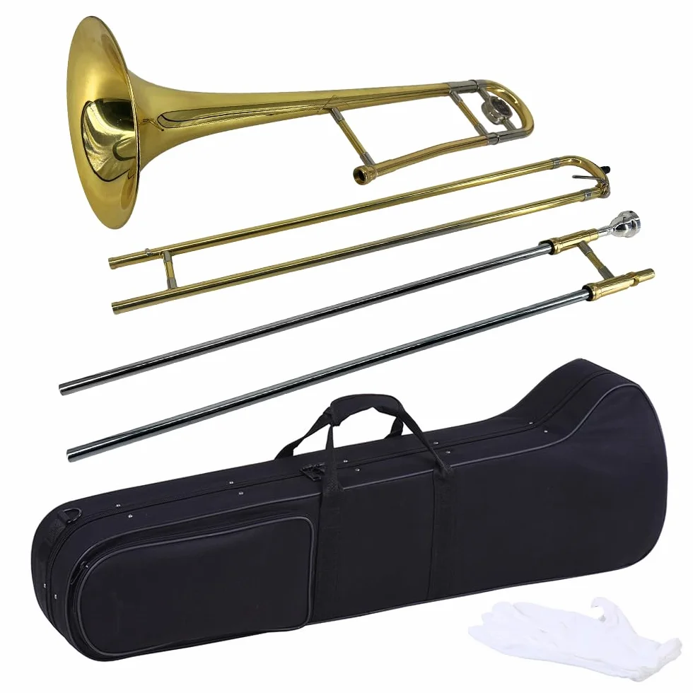 Btuty Bb Tenorposaune aus Messing, Goldlack Posaune mit Neusilber-Zug, Blasinstrument für Anfänger, Schüler und Erwachsene, inkl. Mundstück, Reinigungsstab & Hartschalenkoffer