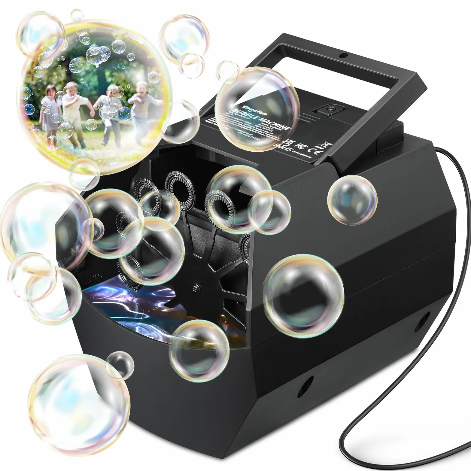 Theefun Tragbare Seifenblasenmaschine, Automatischer Seifenblasenmaschine Kinder 500ml Seifenblasen Maschine 1500+ Bubbles/Min Professional Blasenmaschine für Geburtstag, Party, Hochzeit (Black)