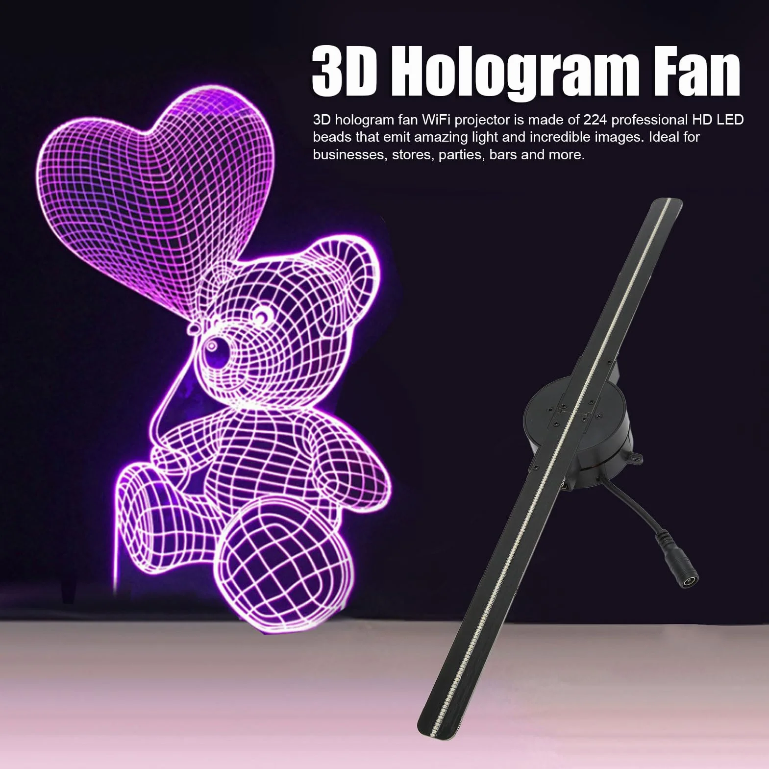 3D 16,5-Zoll-LED-Hologramm-Lüfter, 224 Lichtperlen, Hochauflösender 3D-Werbeplayer, Unterstützt Holografische Projektion für Heimwerbung (EU-Stecker)