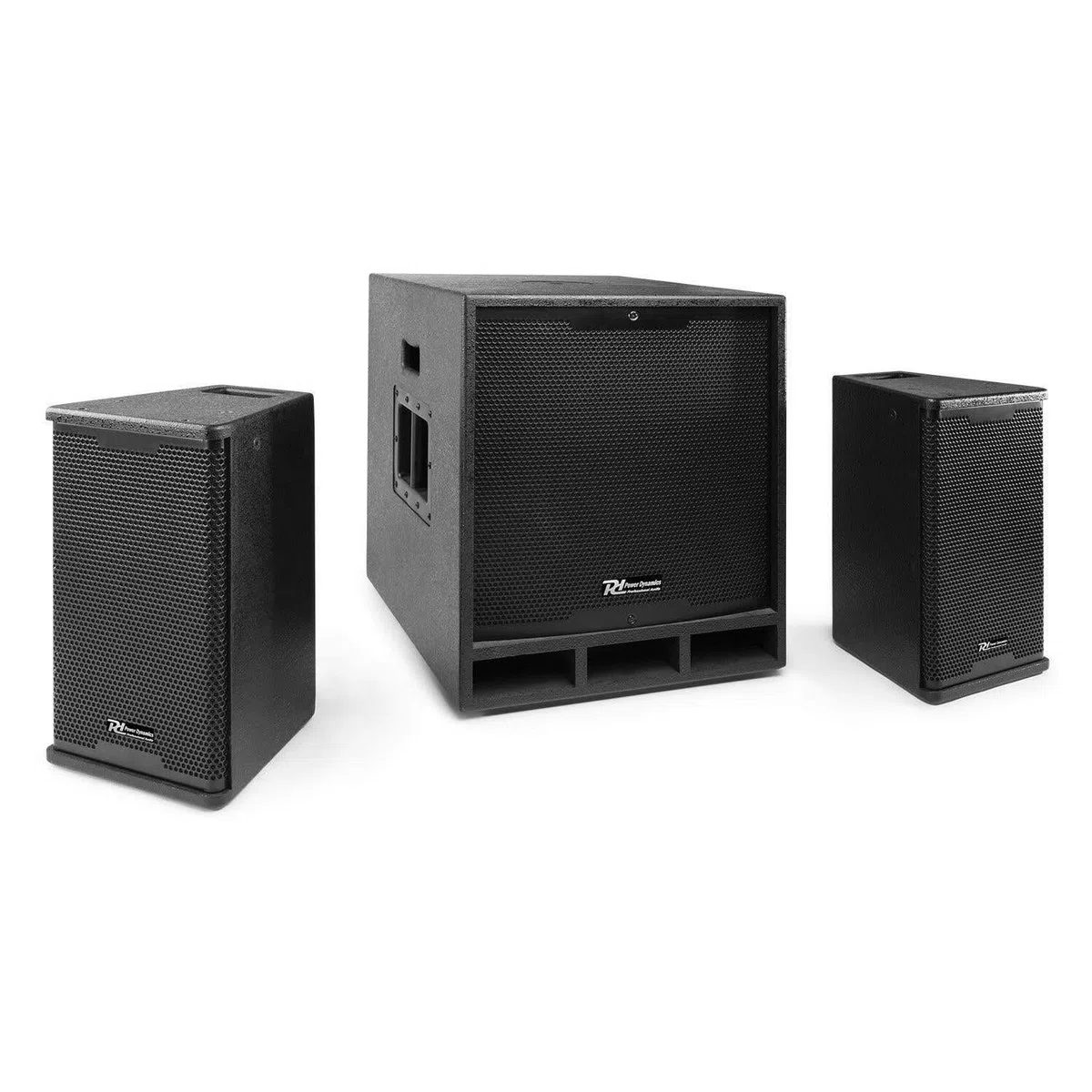 Power Dynamics Combo 1500 - PA Lautsprecher, 2.1 DJ Boxen Set, 15 Zoll, PA Set, aktiv Subwoofer, 8 Zoll Topteile, Bluetooth, Mobile PA Anlage Komplettset - 1500 Watt - DJ Anlage