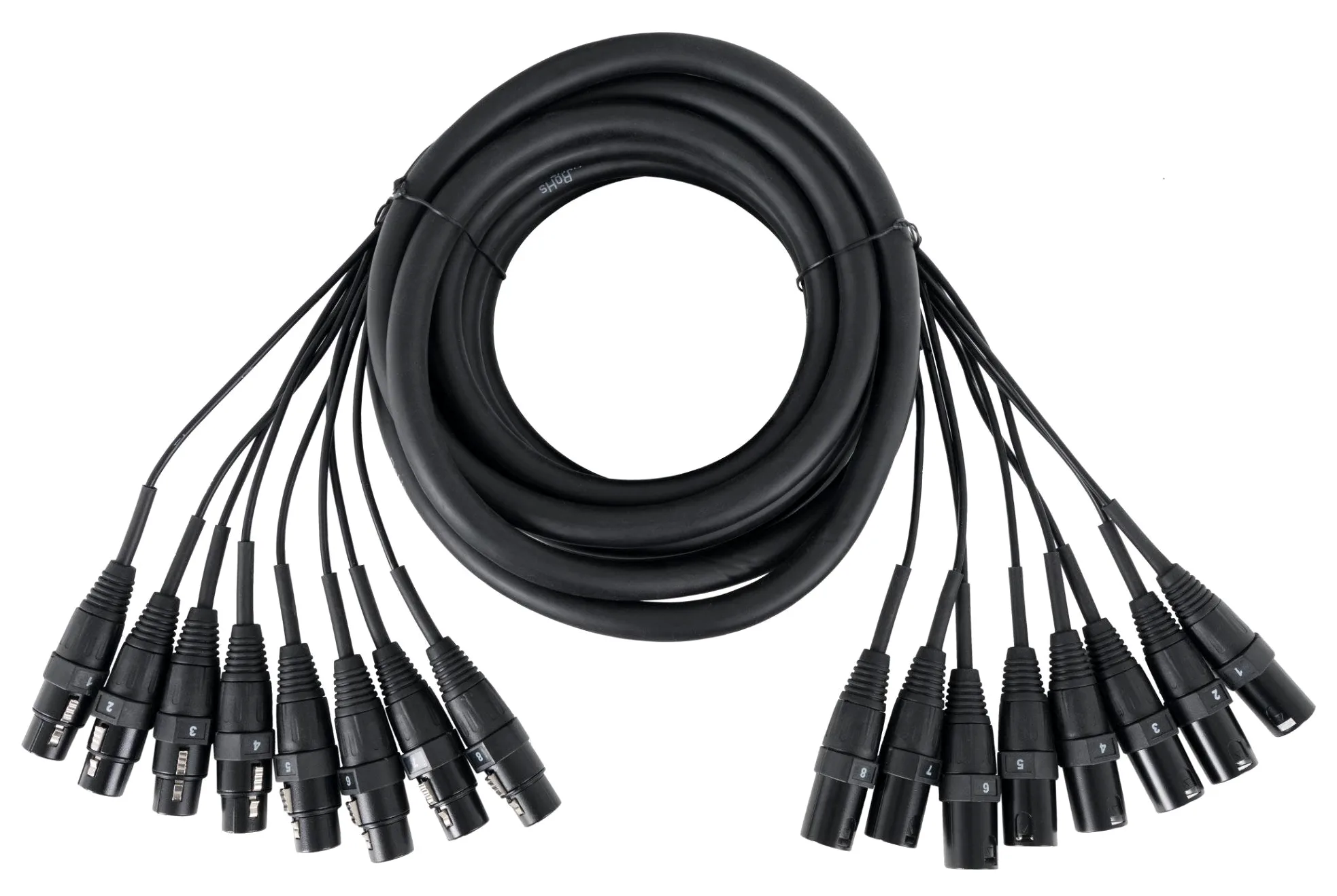 Pronomic Stage MX8/0-5 Sub-Multicore XLR 5m - 8-fach Multicore XLR male auf XLR female - Nummerierte XLR-Steckverbinder aus Metall - Ideal für Tonstudio und Bühne - Länge: 5 Meter - Schwarz