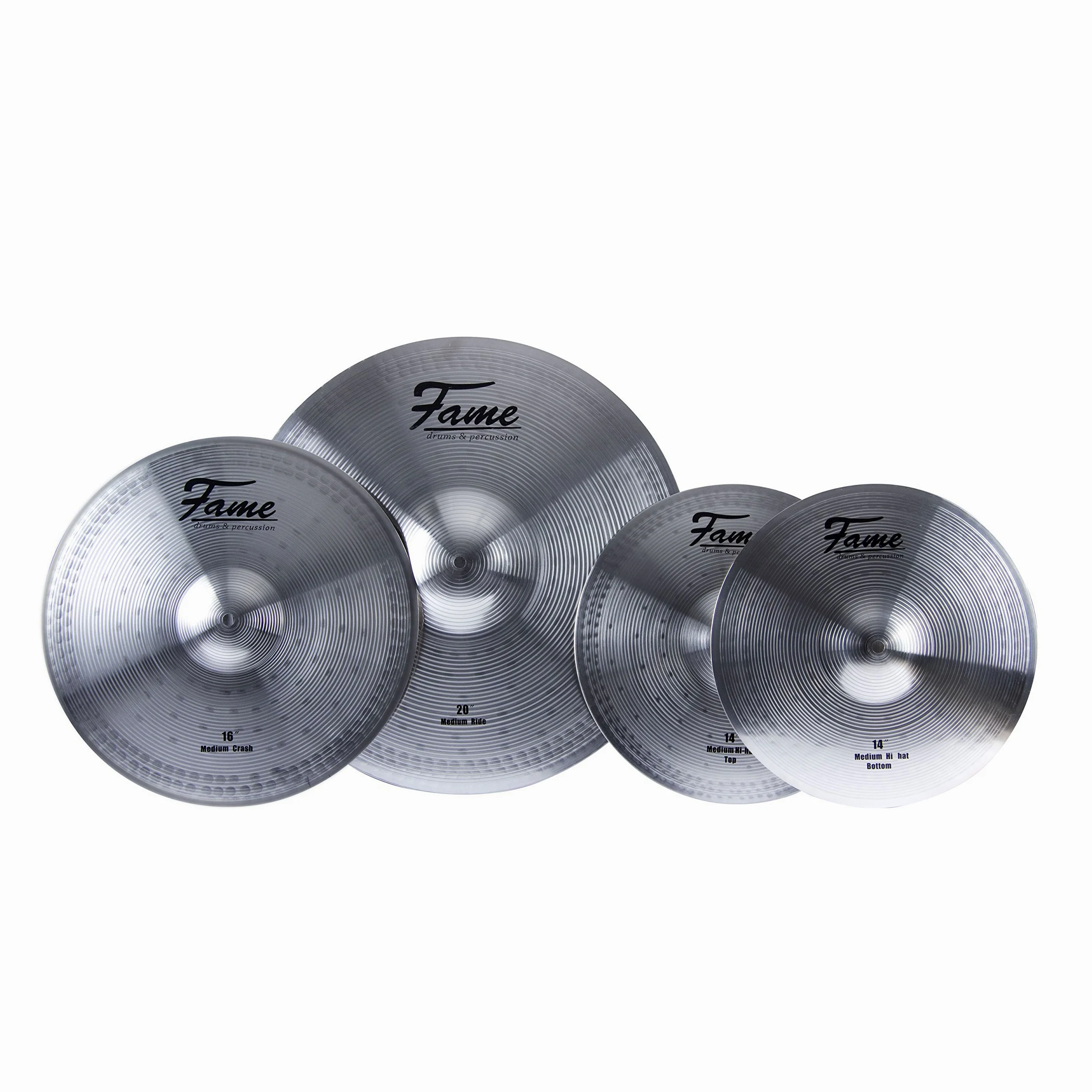 Fame Reflex Cymbal Set, 14" & 18" Crash Ride Becken, Regular Finish, Medium Stärke, 3 Teile, inklusive Drummer Handtuch