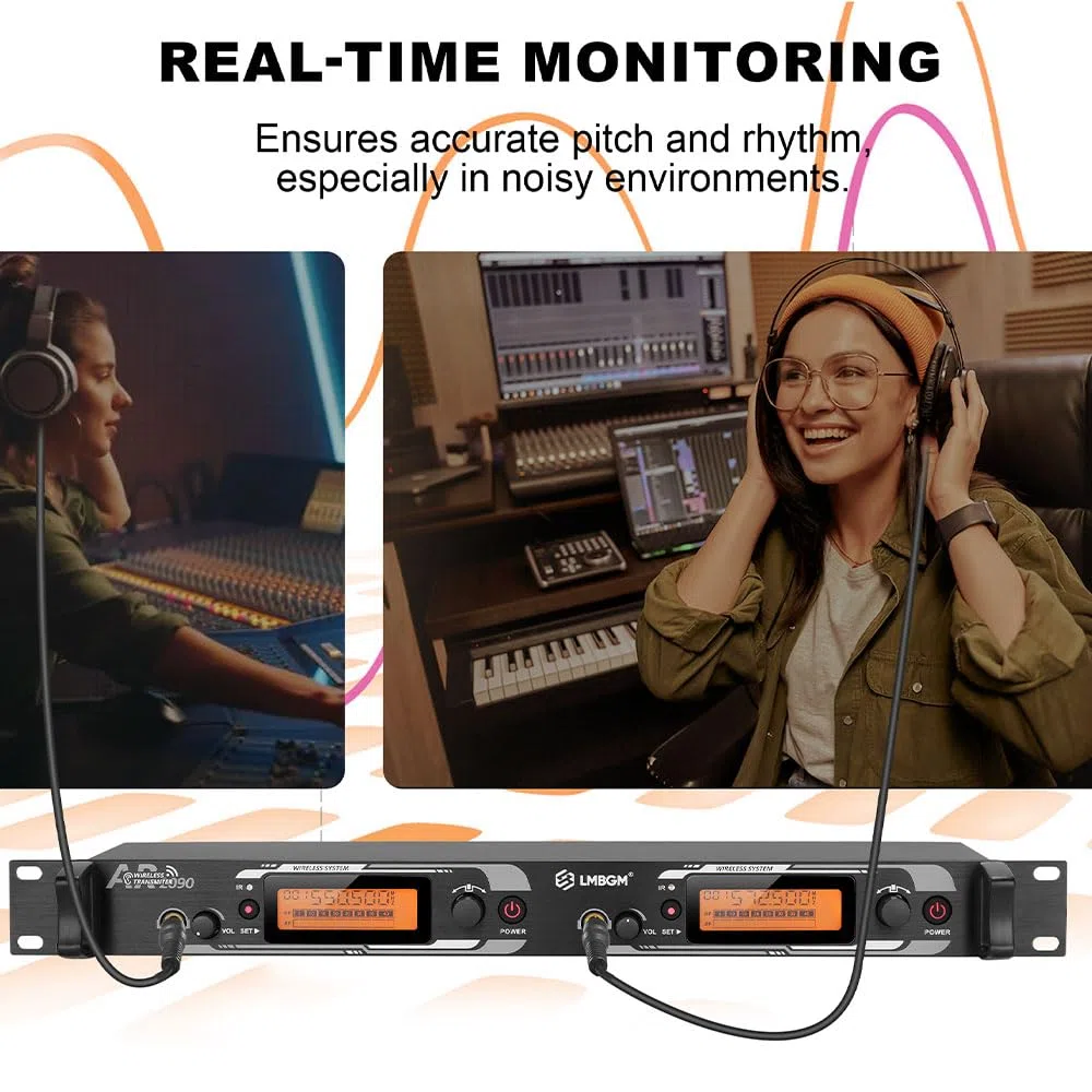 AR2090 Mono UHF Dual Channel Wireless In-Ear Monitoring System Ideal für Aufnahmestudios, Kirchen und Bandaufführungen (2 Kanäle, 8 Bodypack)