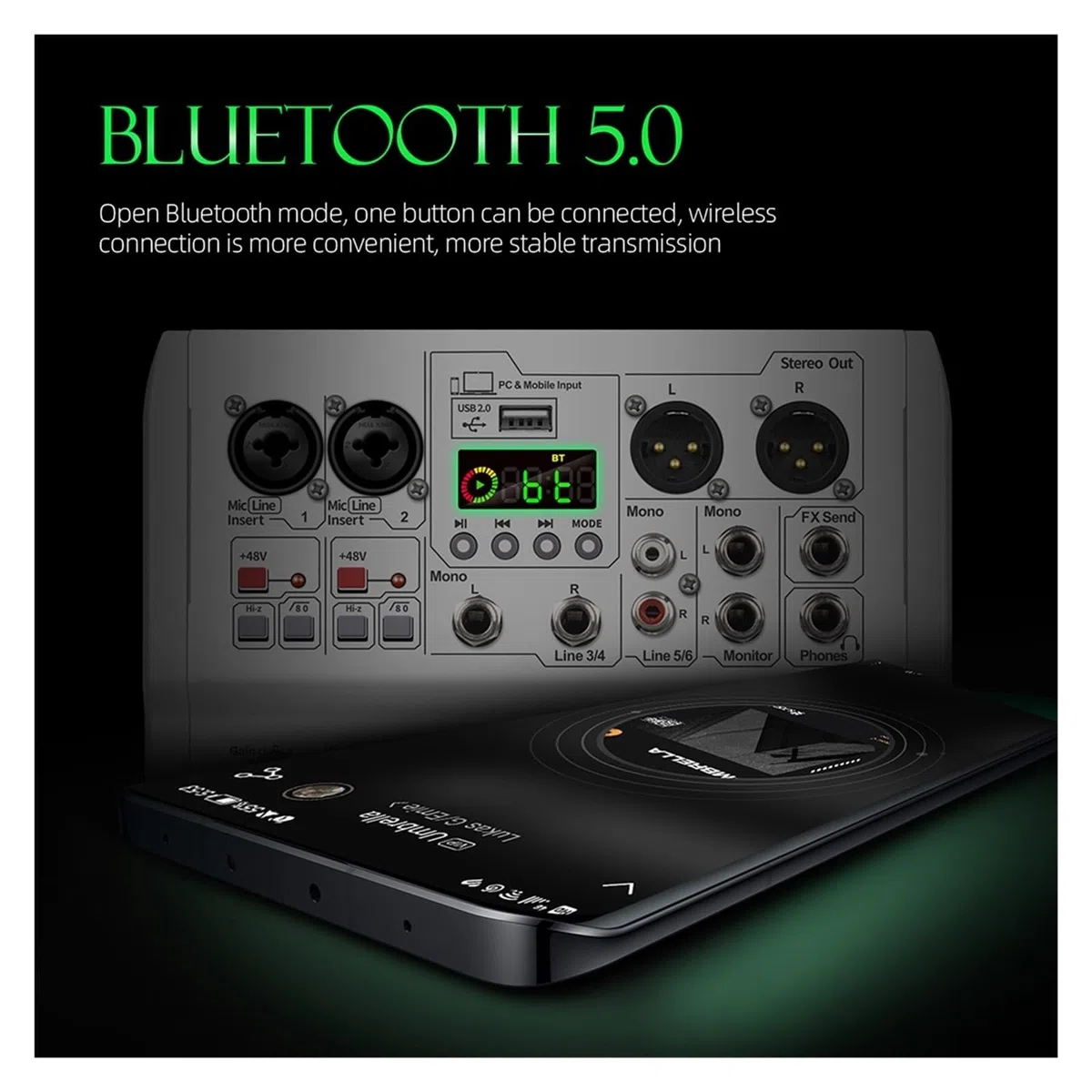 Audiomixer, Mixer DJ-Konsole 99 DSP-Effekte Mischpult PRMX-6 mit 5.0 BT 24bit/192k for die Aufnahme von Musikinstrumenten