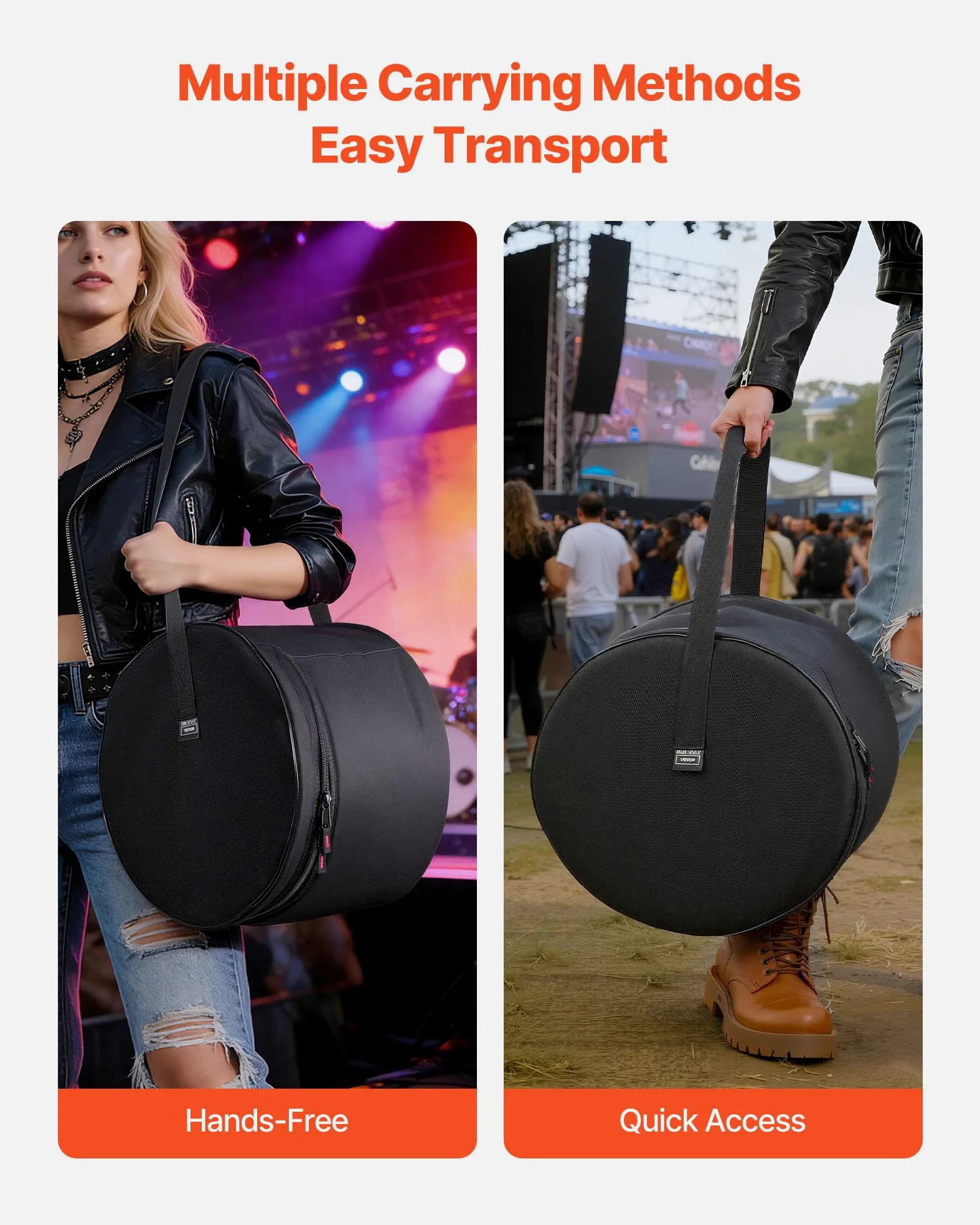 VEVOR 5 tlg. Schlagzeugtaschen Set, Drum Taschen Set, 600D Oxford-Stoff, gepolstert mit festen Schulterriemen & rutschfesten Tragegriffen, für Transport & Aufbewahrung von Drum, Kick, Tom & Snare