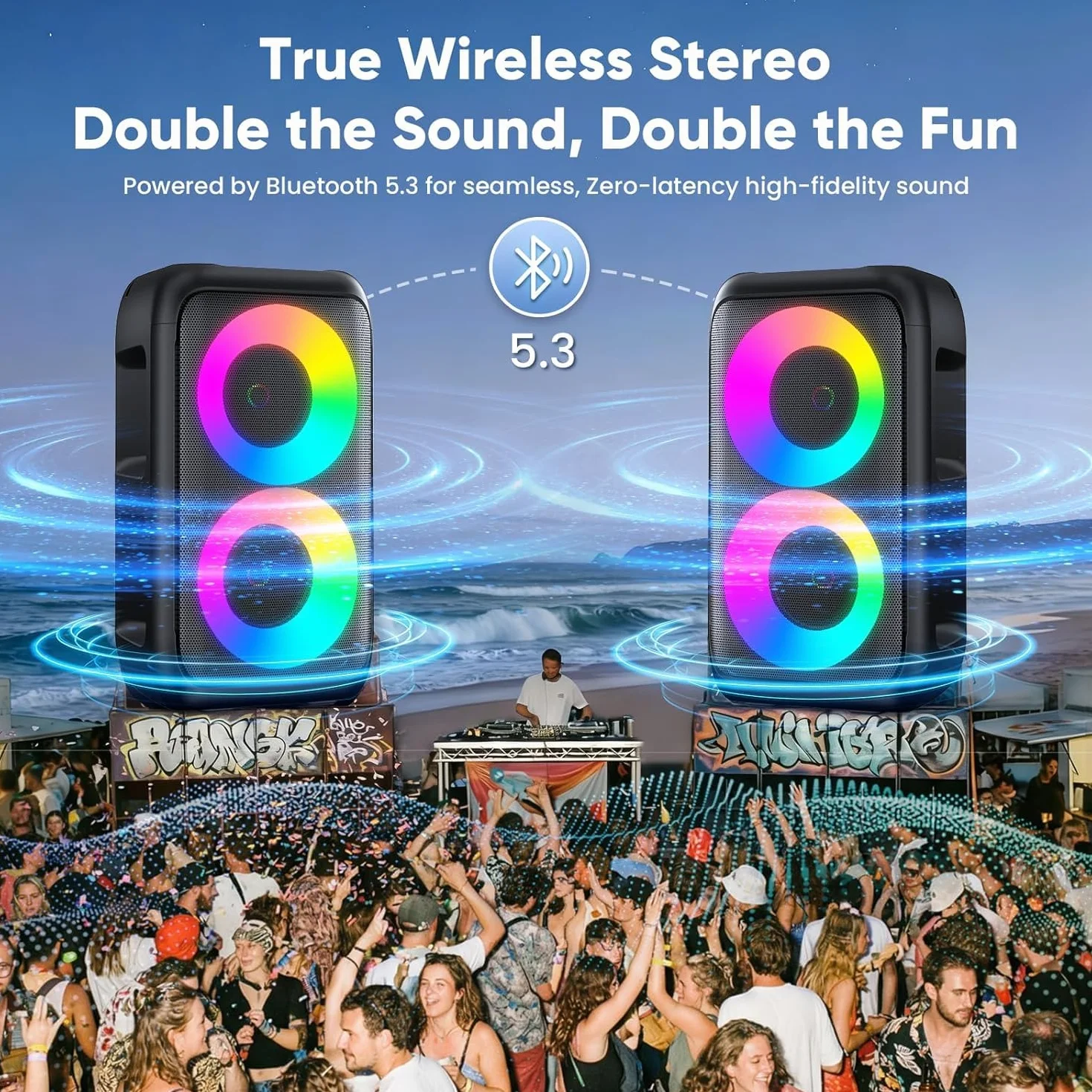 Karaoke Maschine (2026 Neu) | Karaoke Anlage mit 2 Mikrofonen Wiederaufladbaren | 2x15W Karaoke Box für Kinder | Bis zu 10 Stunden Spielzeit | Unterstützt TV/Phone/TWS/AUX | Ideal für Partys/Outdoor