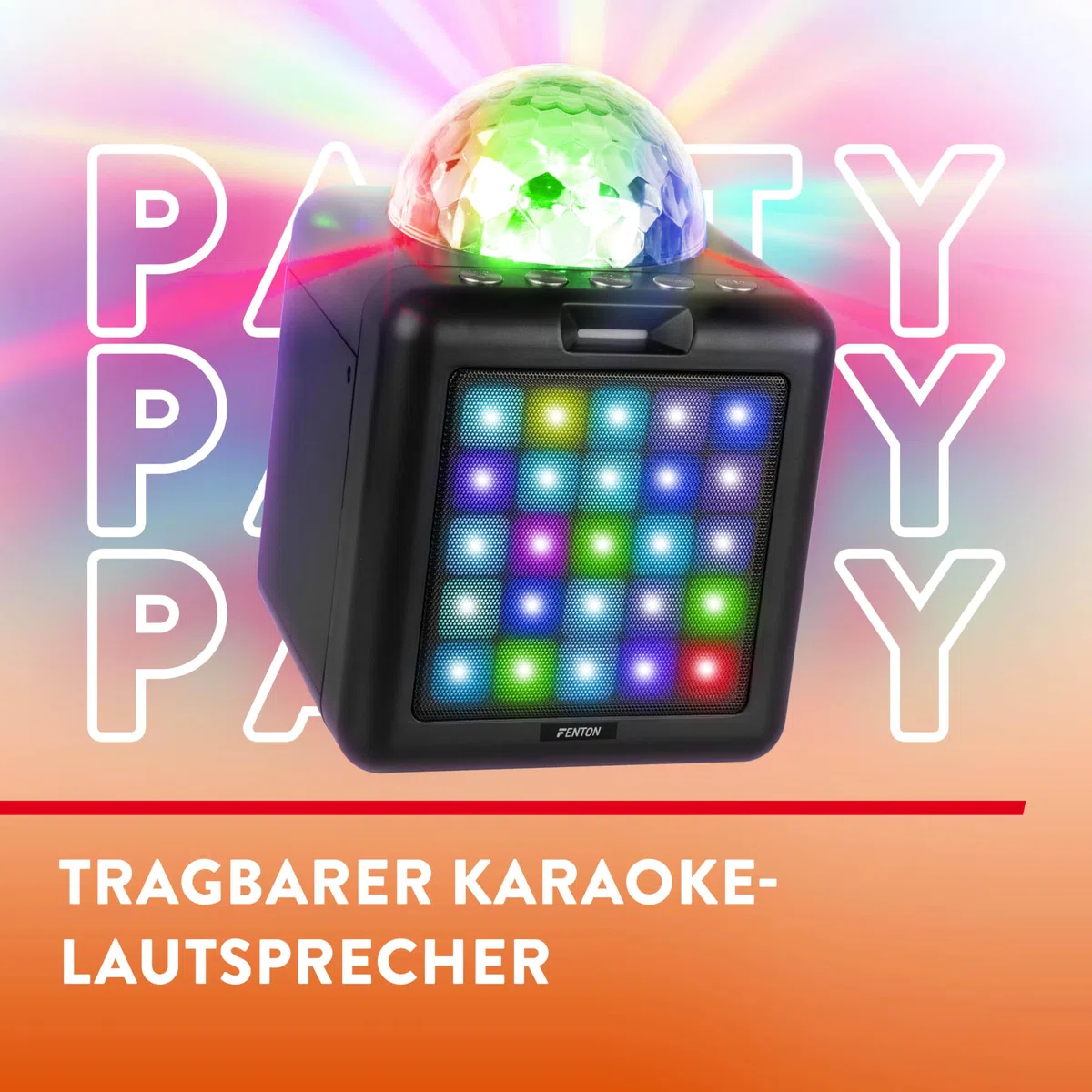 Fenton KAR15B Mobile Karaoke Maschine Kinder mit 2 Mikrofonen, Bluetooth, Akku, LED-Lichteffekte, Echo-Modi & AUX-Eingang - Tragbare Karaoke Box mit USB-C-Kabel, ideal für Partys & Duette - Schwarz