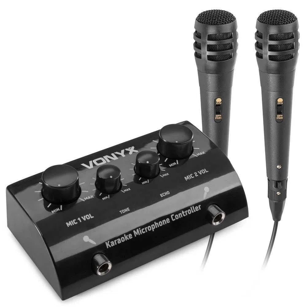 Karaokeanlage - Vonyx AV430B - Mischpult mit Mikrofonen und Kabeln - Verwandeln Sie Ihre Stereoanlage in eine echte Karaokeanlage! - Schwarz