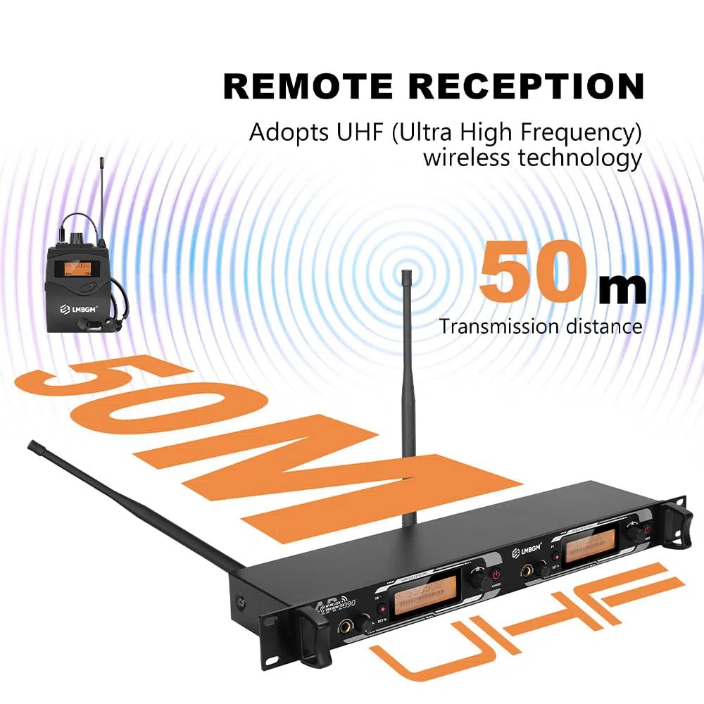 AR2090 Mono UHF Dual Channel Wireless In-Ear Monitoring System Ideal für Aufnahmestudios, Kirchen und Bandaufführungen (2 Kanäle, 8 Bodypack)