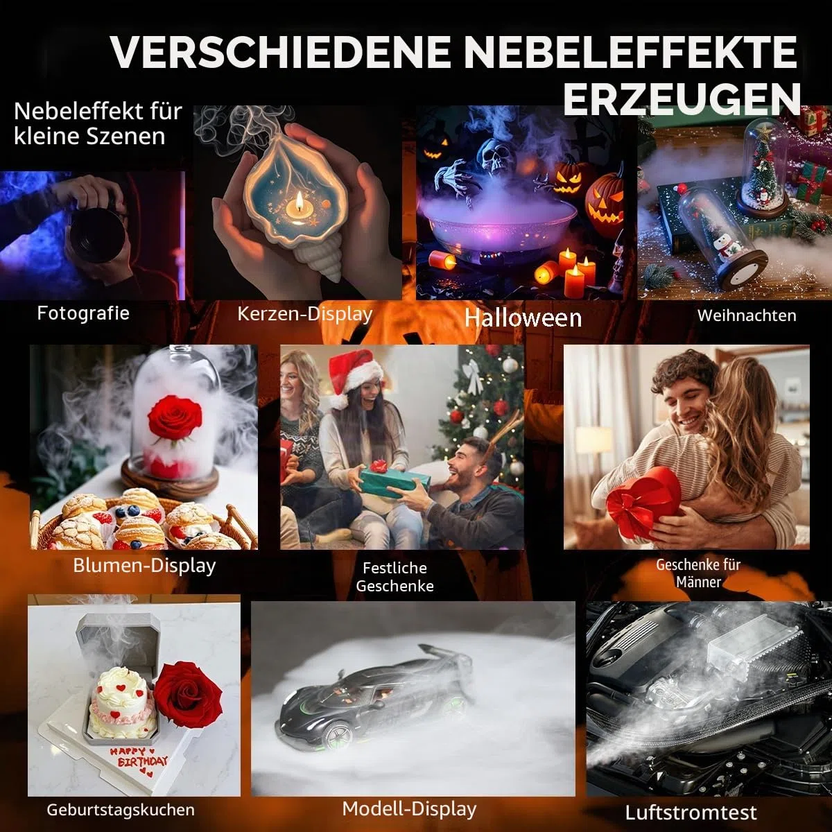 Tragbare Nebelmaschine, batteriebetriebene Nebelmaschine mit kabelloser Fernbedienung für DJ Party Disco Wedding Halloween, Geschenk (Schwarz dünn)