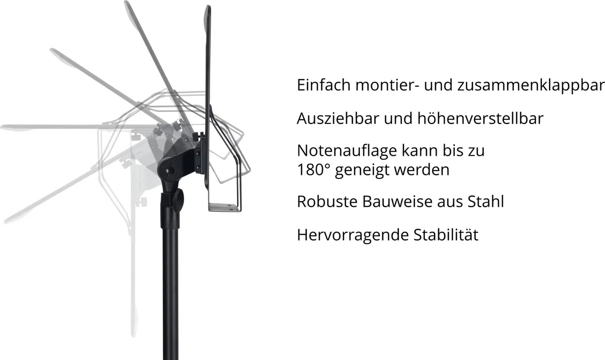 Pronomic OS-01C Orchesterpult (geschlossene Notenauflage, mit Notenklemmen, platzsparend, stufenlos, Prismenverbinder) Schwarz