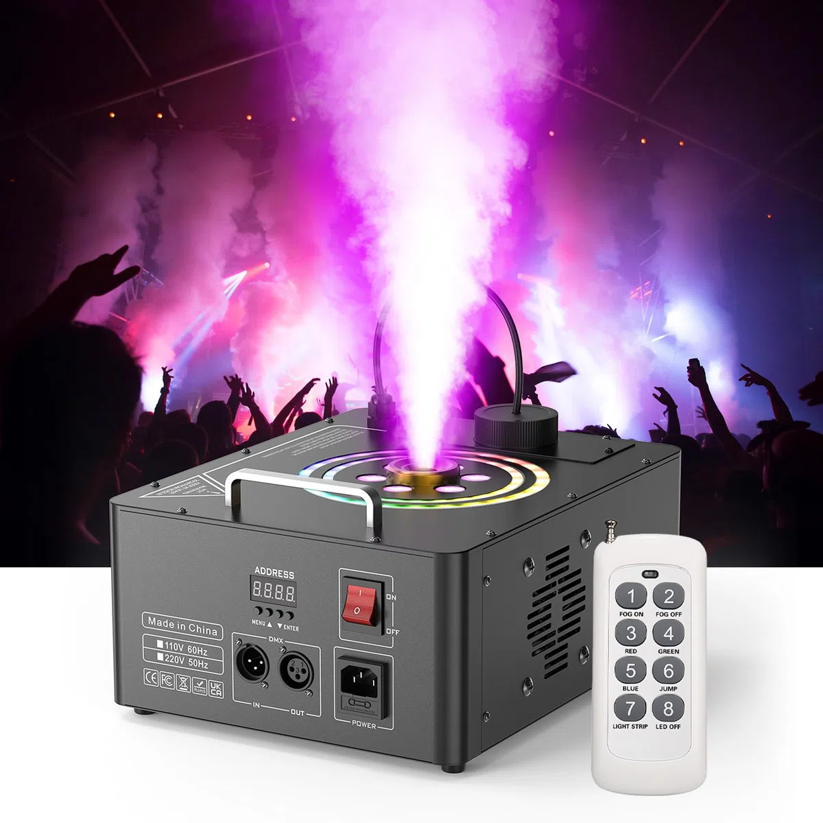 1500W Nebelmaschine mit Fernbedienung, Wash 6 RGB LED Stroboskop Lichteffekt Rauchmaschine 3000 CFM/Min DMX512 Mini Smoke Machine für Halloween Hochzeiten Bühnenauftritte Party