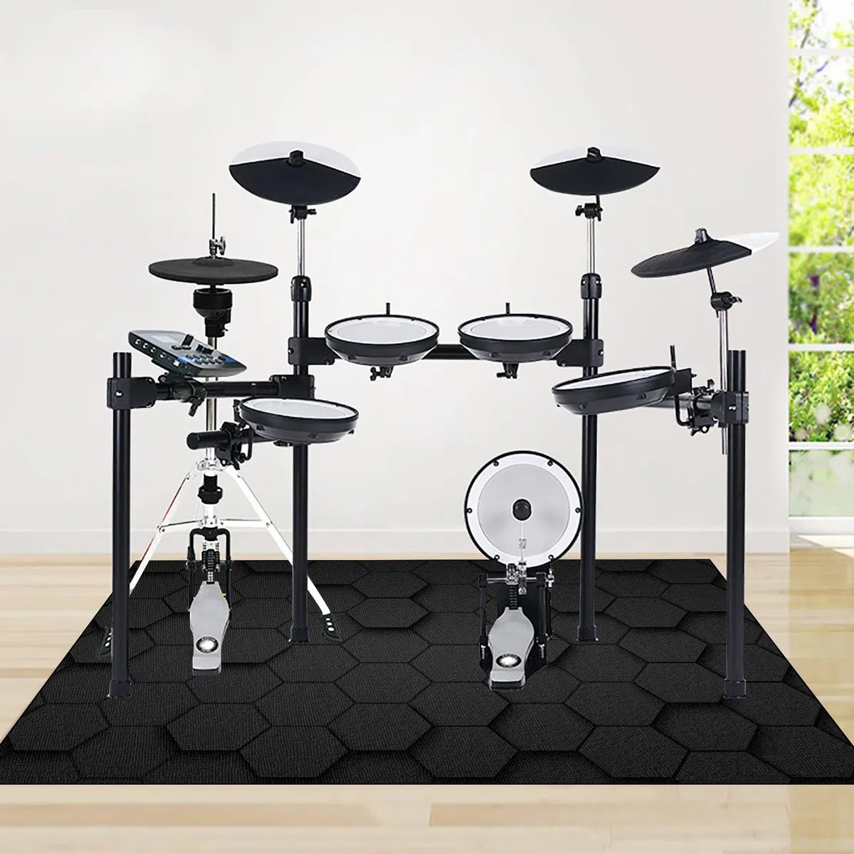110 x 80 cm Drum Teppich Drumset Zubehör Trommel Teppiche für Drum Kits Bass Drum Snare Drum und andere Instrumente Teppich Schallschutz Teppich Dicht gewebte Oberfläche mit Rutschfeste Unterseite