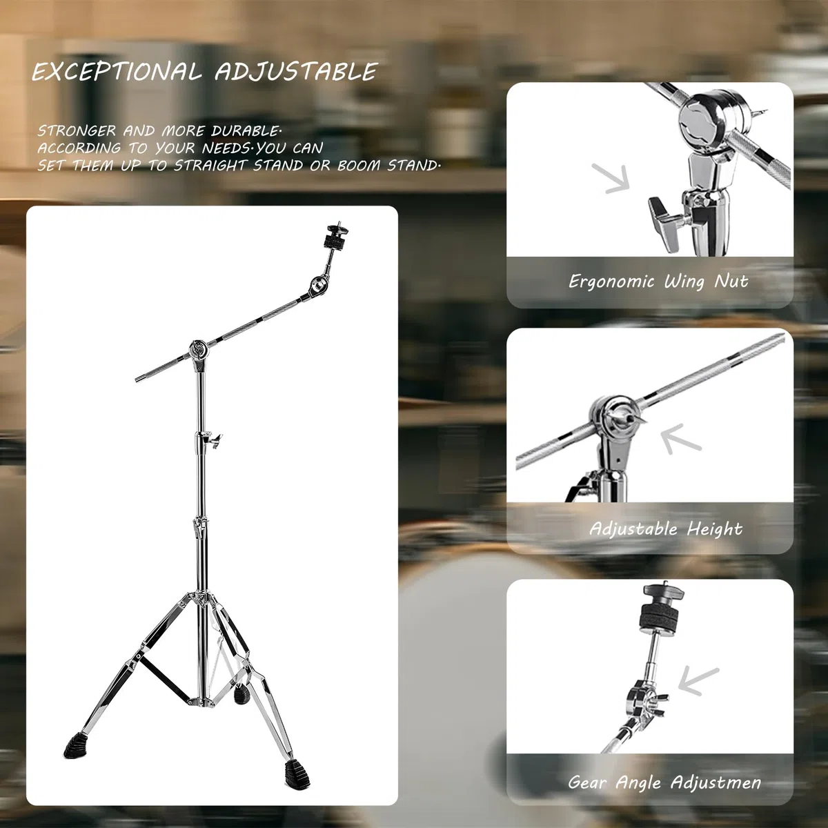 Beckenständer, Doppelstrebiger Galgen-Beckenständer zur Montage von Crash-, Ride- und Splash-Becken, verstellbare Höhe 74,9 cm bis 149,9 cm (AQ-SCS-X03)