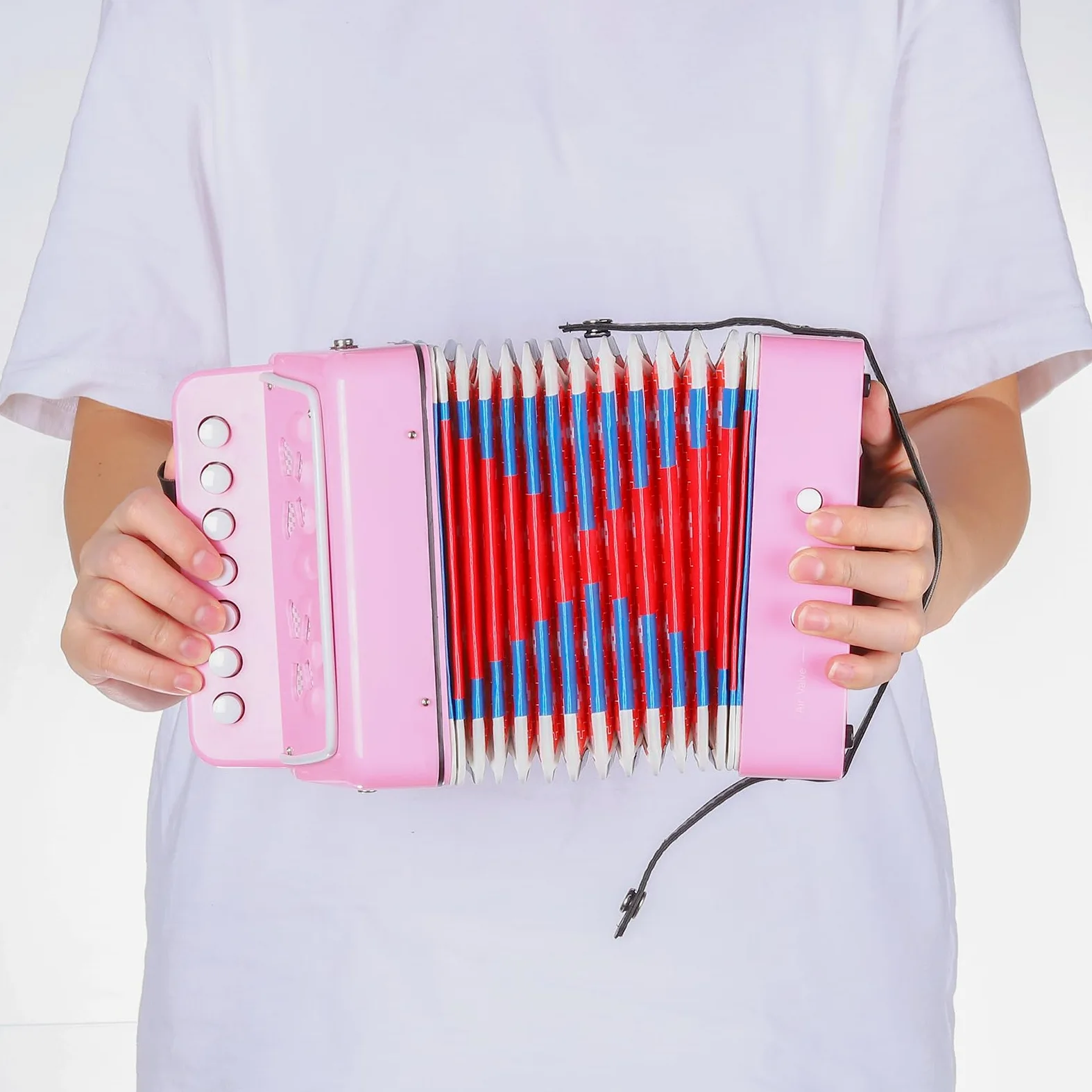 QUARKZMAN Knopfakkordeon 10 Tasten Ziehharmonika Mini Musikinstrument Geschenke für Erwachsene Anfänger Bildung, Hellrosa