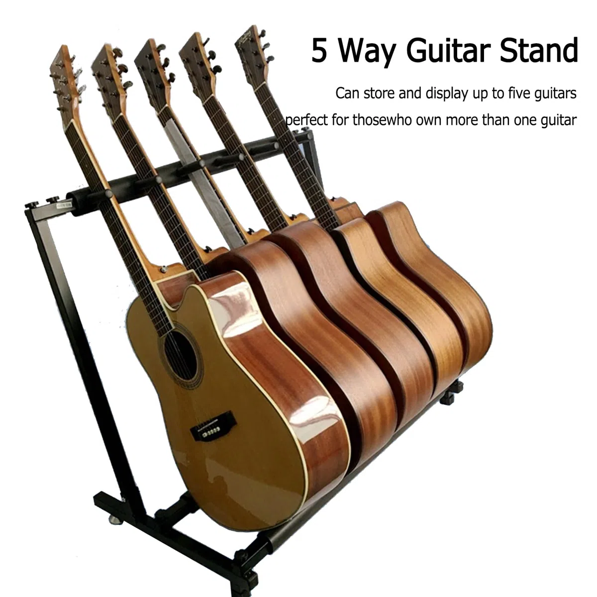 Gitarrenständer Rack, Tragbare Metallhalterung für 5 Gitarren, Faltbares und stabiles Design für Lagerung und Leistung, einfach zu installieren, platzsparende Lösung