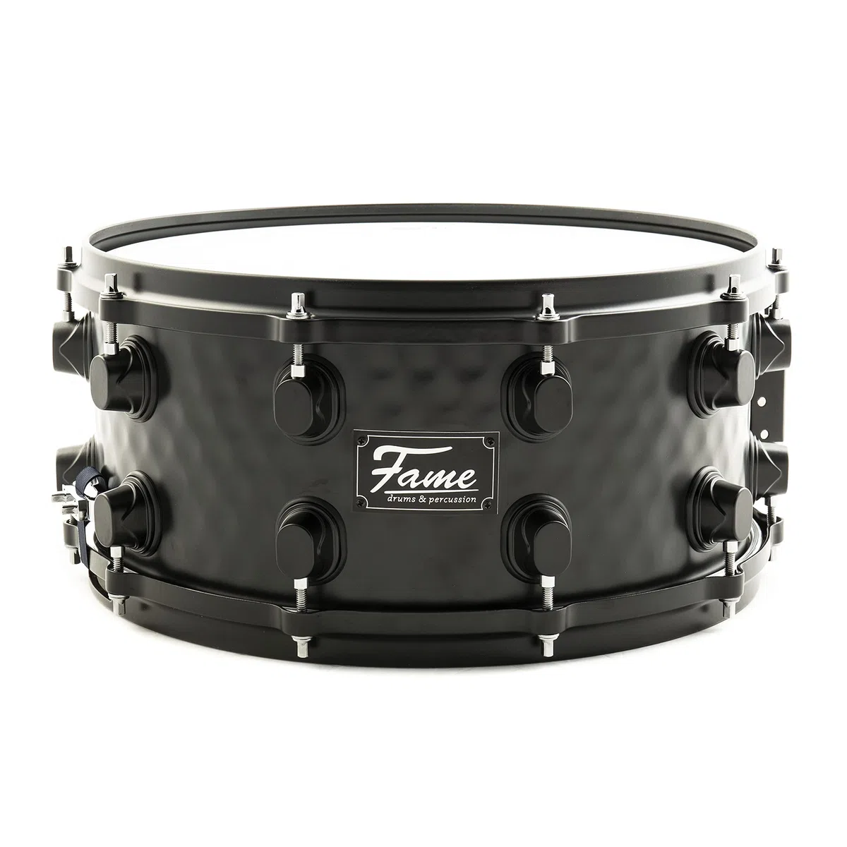 Fame FSS-65 Snare Drum, 14"x6.5", Hammered Black Steel, Professional Quality, Remo Skins, Die-Cast Hoops, 10 Tuning Screws, Includes Drum Sticks, Ideal for Beginners"