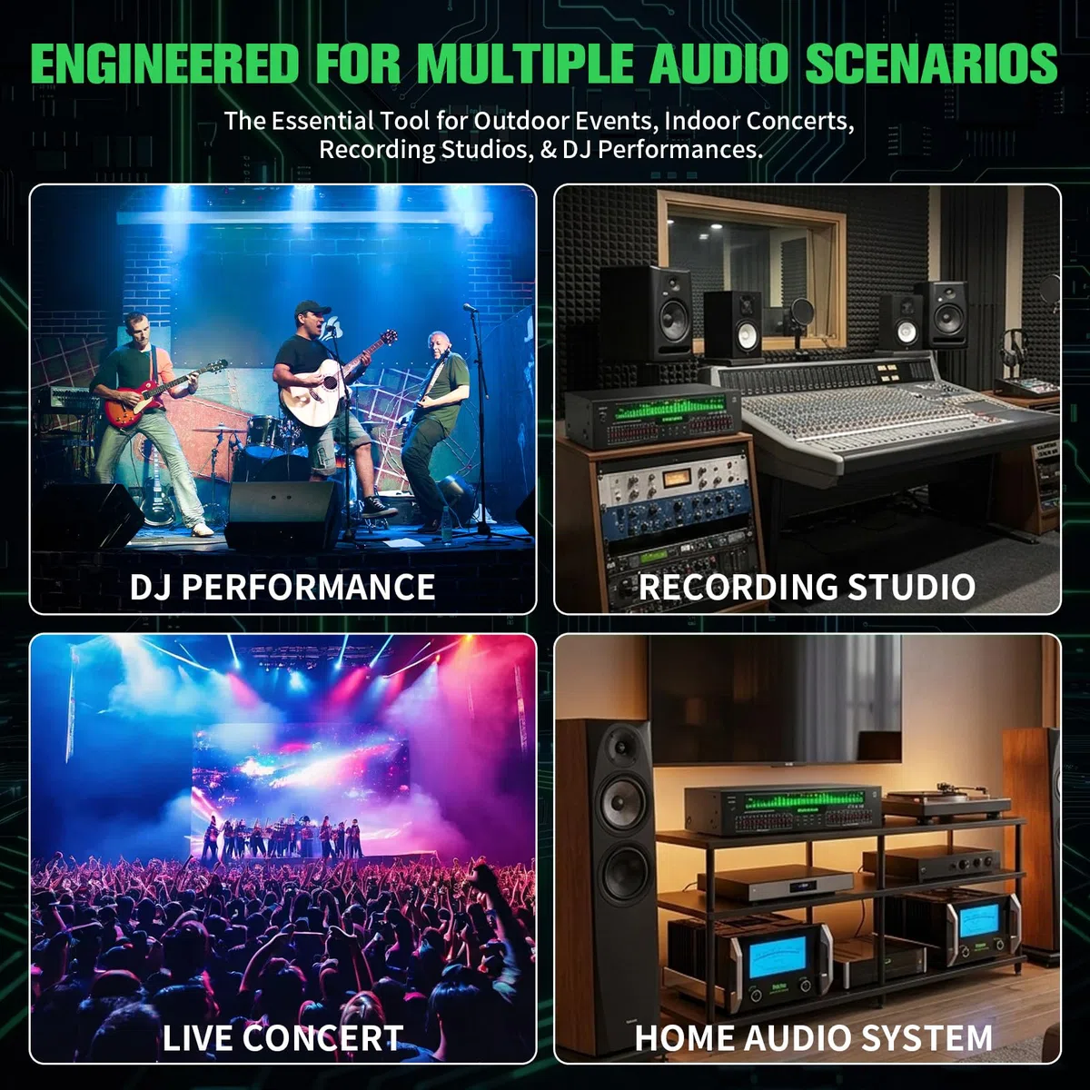 31 Band Digitaler Equalizer, Stereo Graphic Equalizer mit 12 visuellen Rhythmus-Modi, Soundprozessor mit Bluetooth, USB, Optischem/Koaxialem Eingang für Aufnahmestudio Musikdarbietung