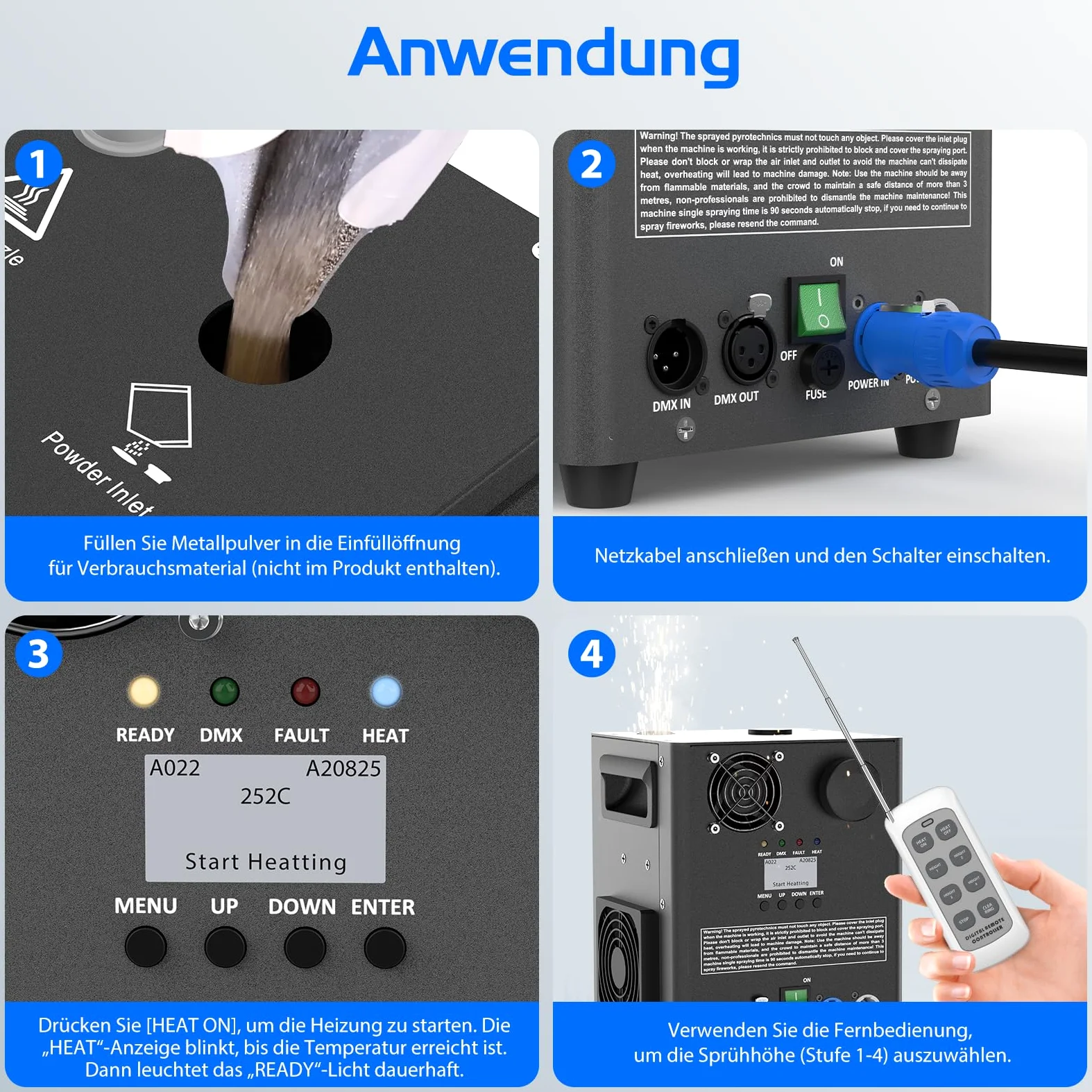 1000W Pyrotechnikmaschinen, 2 DMX Cold Spark Maschine mit Flightcase Widerstandsheizung für Partys, Weihnachten, DJ, Hochzeiten, Sportveranstaltungen