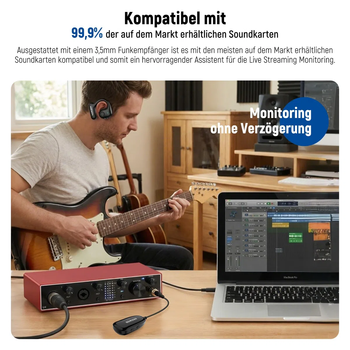 NEEWER EB01 2,4GHz Funkdongle OWS Echtzeit Überwachung ohne Latenz Kopfhörer mit Geräuschunterdrückung Mono Track 30m 24 Std. Ohrhörer für 3,5mm TRS Monitorbuchse Lavalier Mik/TV/Handy/Laptop/PC