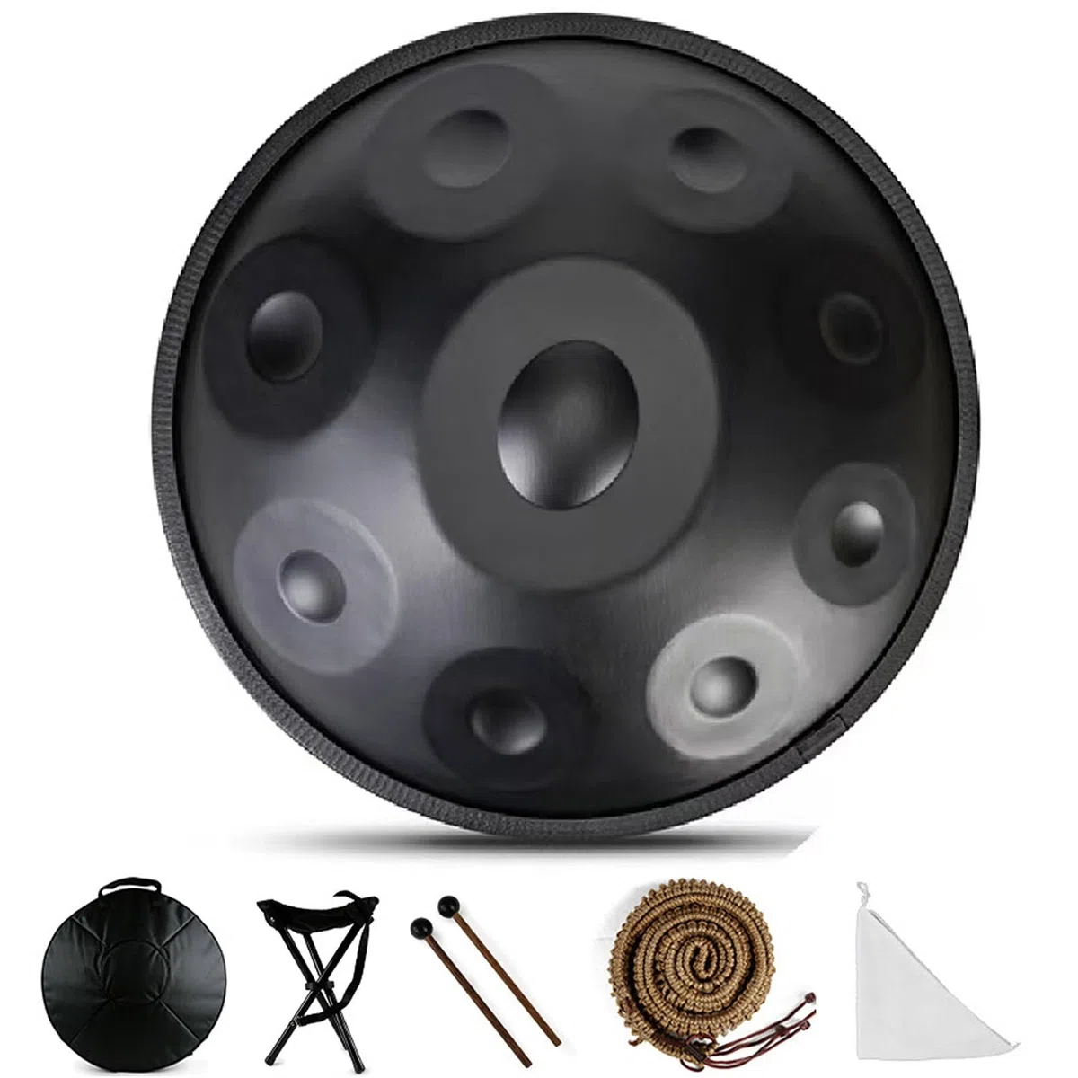 Handtrommel 9/10/12 Noten Edelstahl Handpan Drum Kurd Minor 440 Hz Mit Weicher -Tasch, 56 Cm Handpan-Drum-Instrument Für Erwachsene Percussion (Color : Black - 10 Notes)
