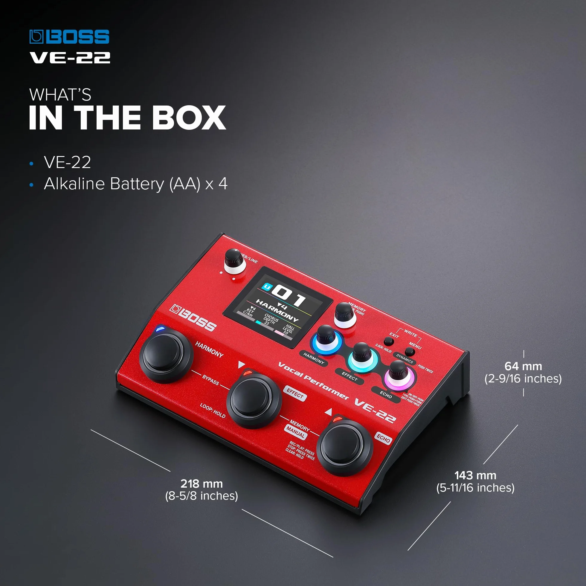 BOSS VE-22 Vocal Performer | Moderner Multieffekt-Prozessor für Sänger | Leistungsfähige Harmonie- & Doubler-Funktionen | Automatische Tonhöhenanpassung | Perfekt für Live-Performances