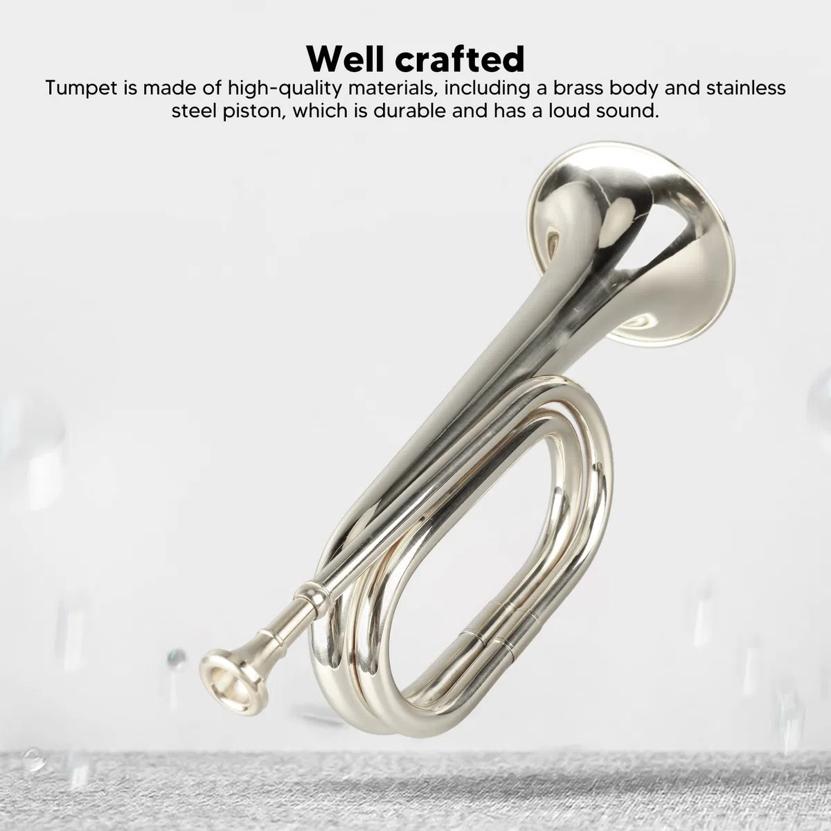 Fockety Bugle Kavallerie-Trompete, Blechblasinstrument, Militärstil, Anfängerfreundlich, C-Taste, Messingtrompete mit Mundstück, Trompete, Messing, Silber