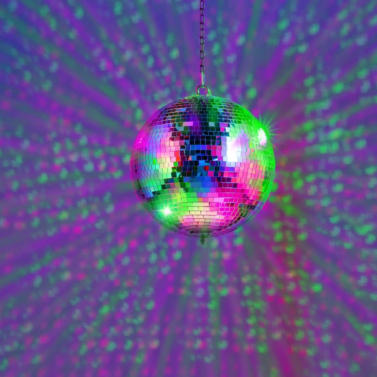 Fuzzix MB30ML - Discokugel mit Motor und Licht, 30 cm Diskokugel mit Antrieb, Batterie, Disco Ball, Spiegelkugel mit stabiler Metallöse, Discolicht Partylicht