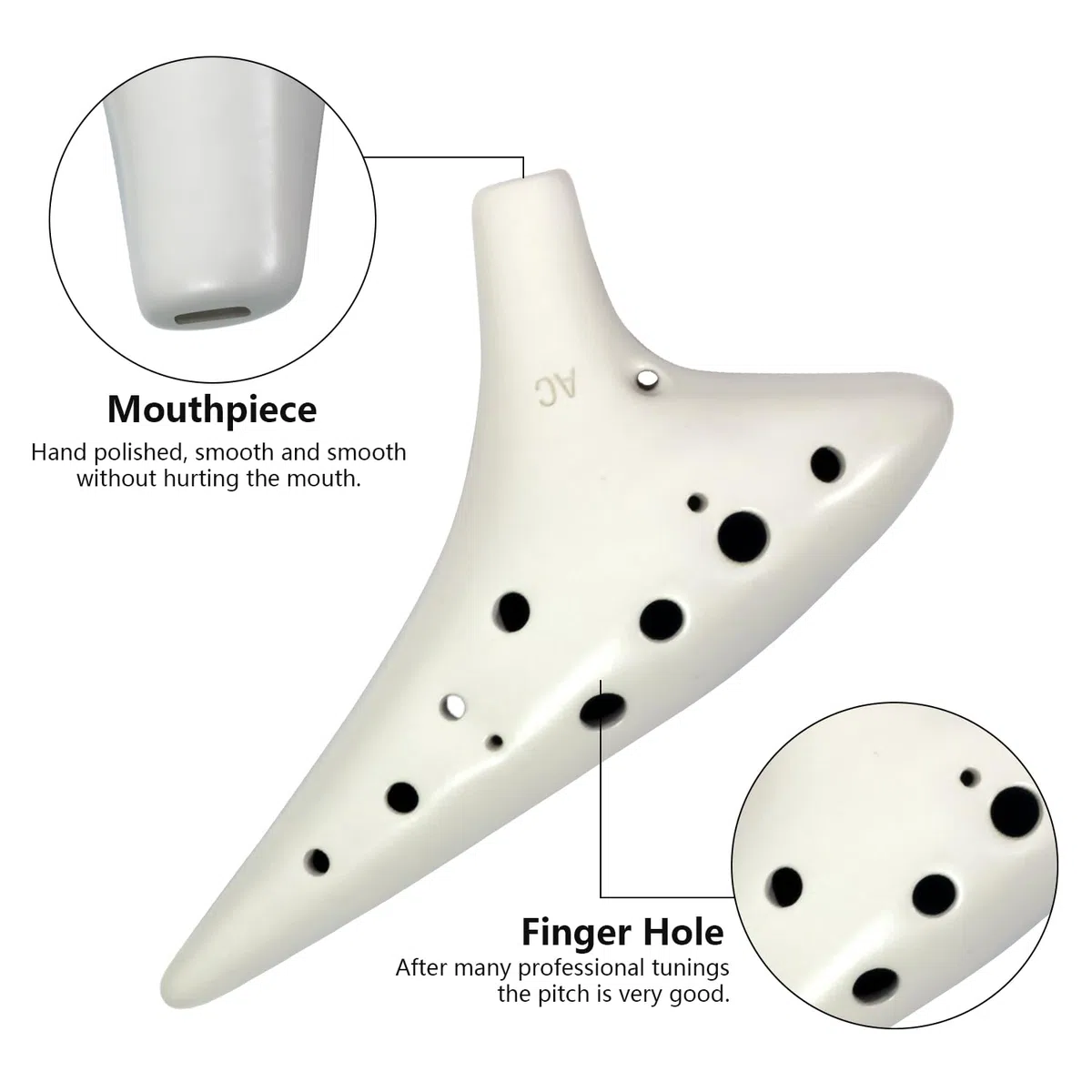 Alt-C-Schlüssel Weiß – Ocarina Professional Master Tuning 12-Loch Keramik Piccolo weißes Aussehen ist schöner, kommt mit Grifftabelle, Umhängeband und Aufbewahrungsbox