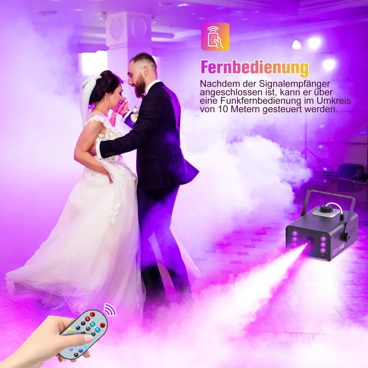 UKing 1500W Nebelmaschine 6 RGB LED,Partylicht Rauchmaschine mit Fernbedienung und 1L Tank,Hohes Nebelvolumen für Hochzeit, Party, Theater, Halloween, Weihnachten