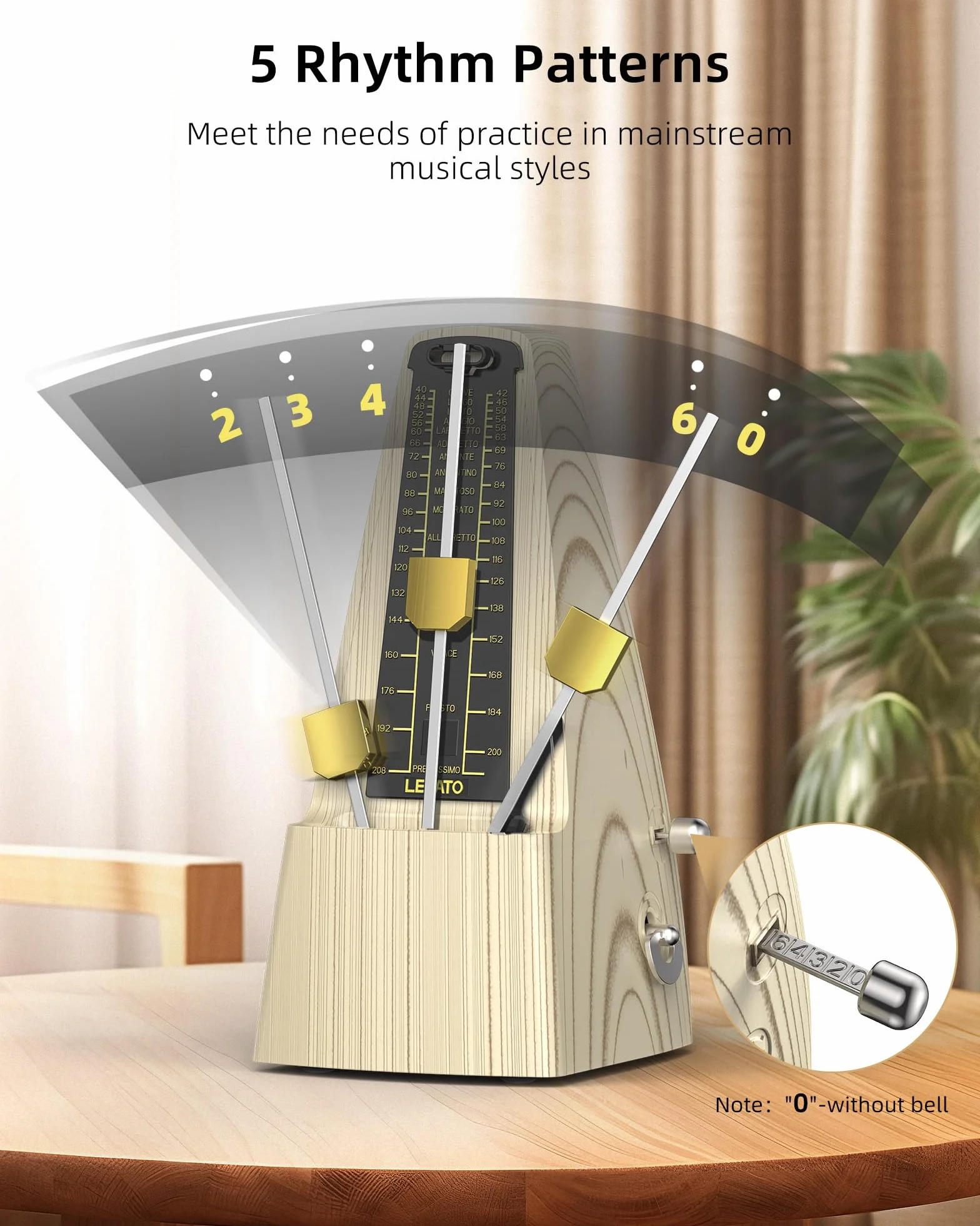 LEKATO Mechanisches Metronom | Verbesserte Version mit metallenes Getriebe | Universales Metronom mit betonter Glocke für Klavier Gitarre Ukulele Violine und Chromatik - lauter Klang, hohe Genauigkeit