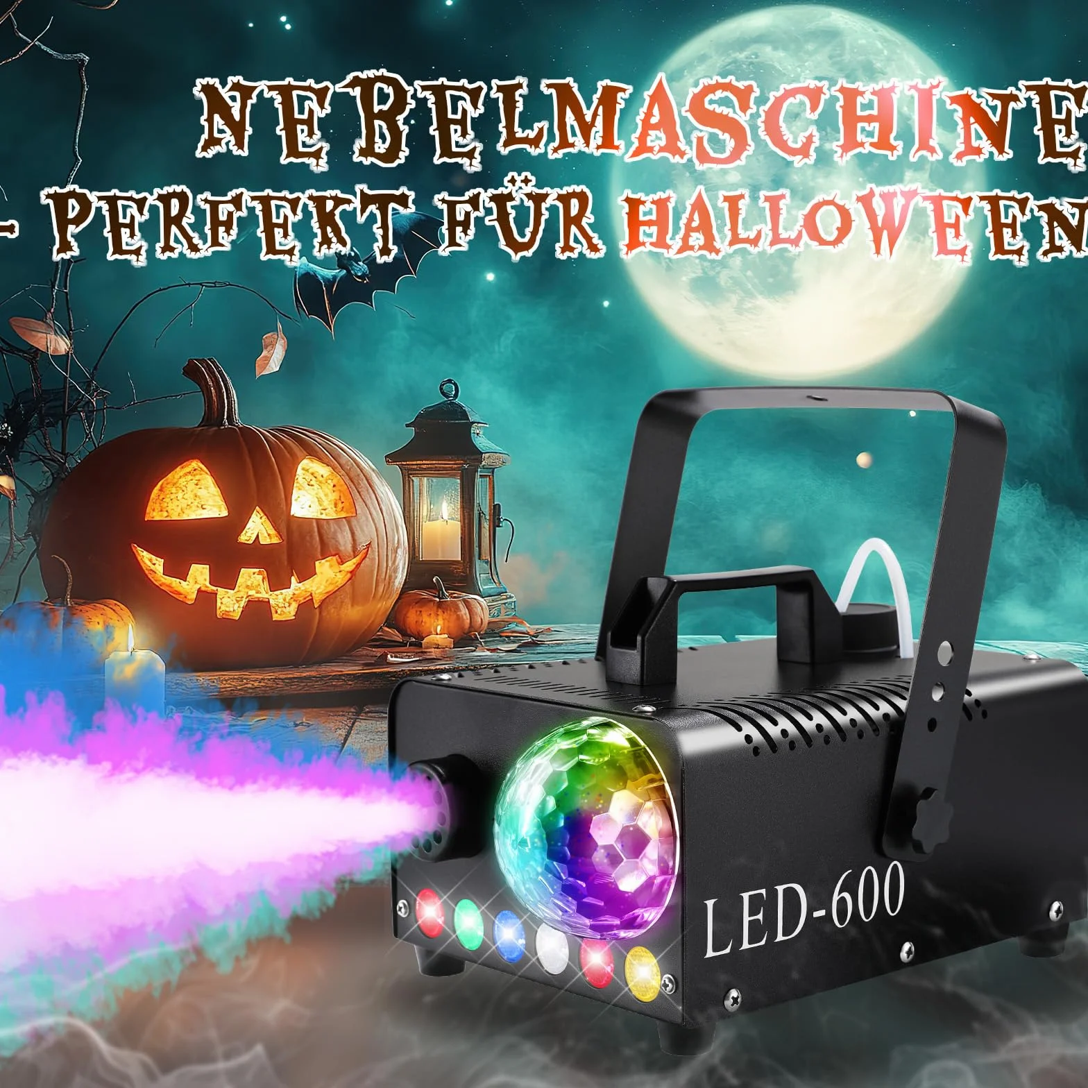 MAMIZO Nebelmaschine mit Discokugel, 600W 5000 CFM Smoke Machine, 6 LED RGB Licht Fog Machine, Mini Fog Rauchmaschine mit Automatischer Sprühfunktion, Ideal für Halloween, Hochzeiten und Partys