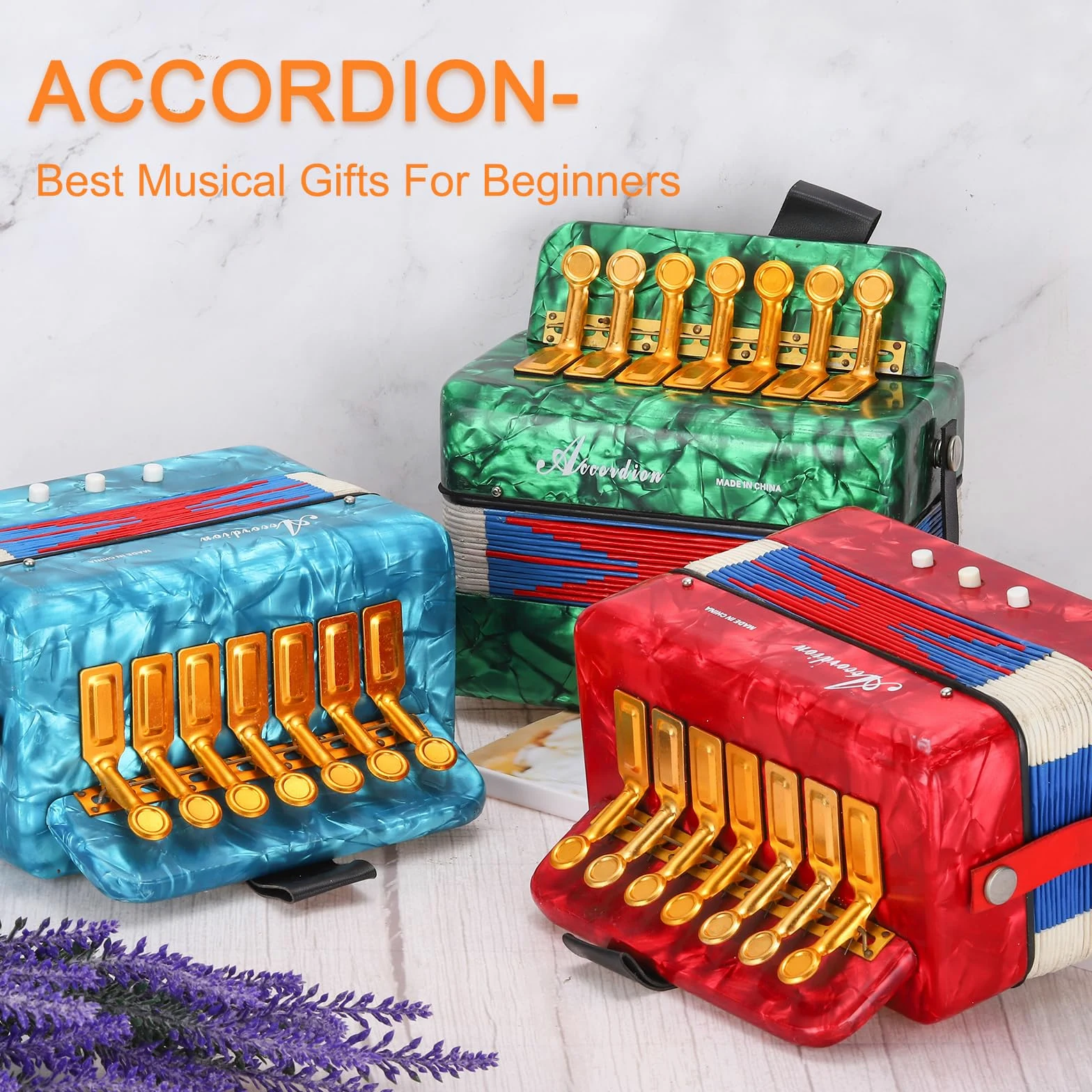 QUARKZMAN Akkordeon, 10-Tasten-Bass-Ziehharmonika Mini-Musikinstrument Leichtgewicht für Erwachsene Anfänger Bildung, Grün