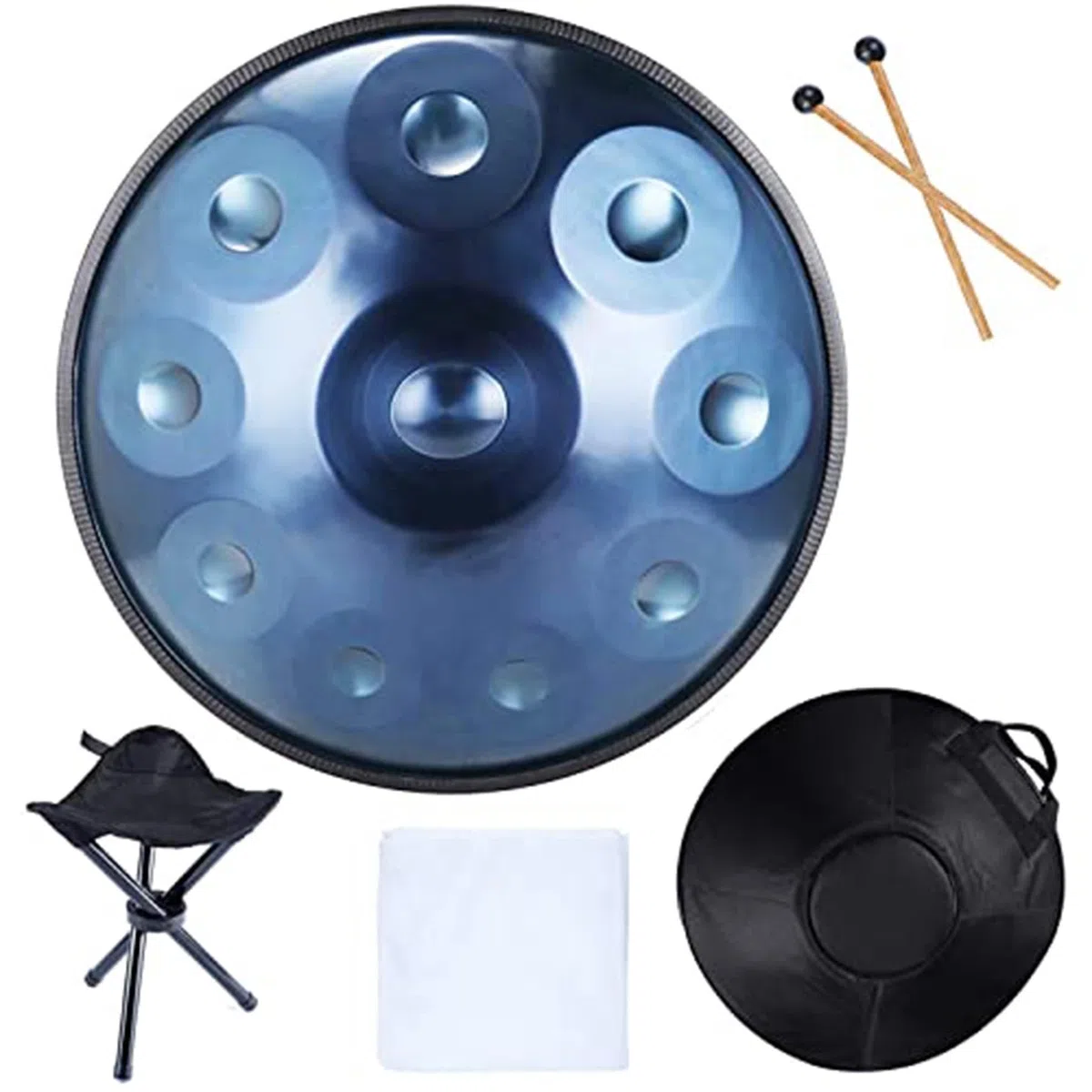 Stahl-Handpan-Schlaginstrumente, 22-Zoll-D-Kurd-Handtrommel, 9/10/12-Noten-Handpan-Trommel-Sets, 432 Hz/440 Hz-Handtrommelinstrument, Für Erwachsene, Kinder(Blue,10 notes(440Hz))