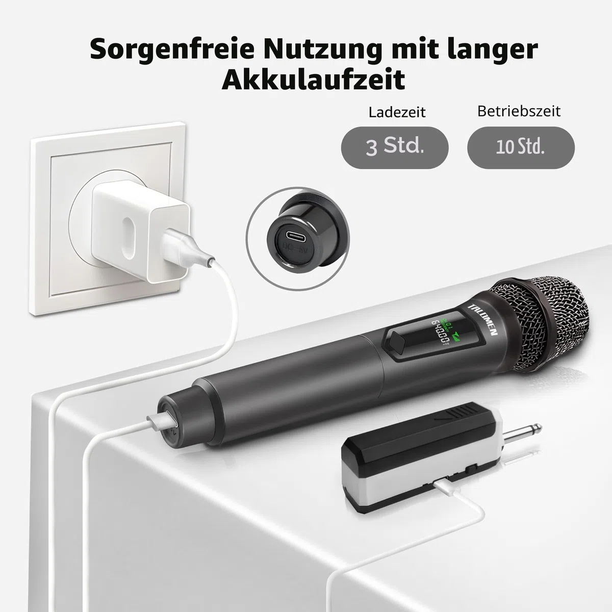 talomen Mikrofon kabellos,Drahtloses Funkmikrofon Wireless Microphone,Dual Mikrofon Kabellos Set,Handmikrofon dynamisch Microfono Mic mit,DJ Gesang Rede Kirche,Party,Hochzeit,Bühne,K60-2