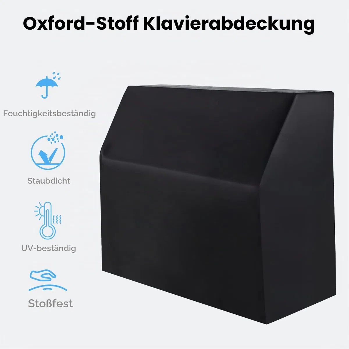 Aufrechte Klavierabdeckung, Klavier Vollabdeckung Staubdicht Wasserdicht, Silberbeschichtetes Oxford-Gewebe Klavierschutzhülle Schwarz, Blockieren Sie Sonnenlicht, Feuchtigkeit, Staub