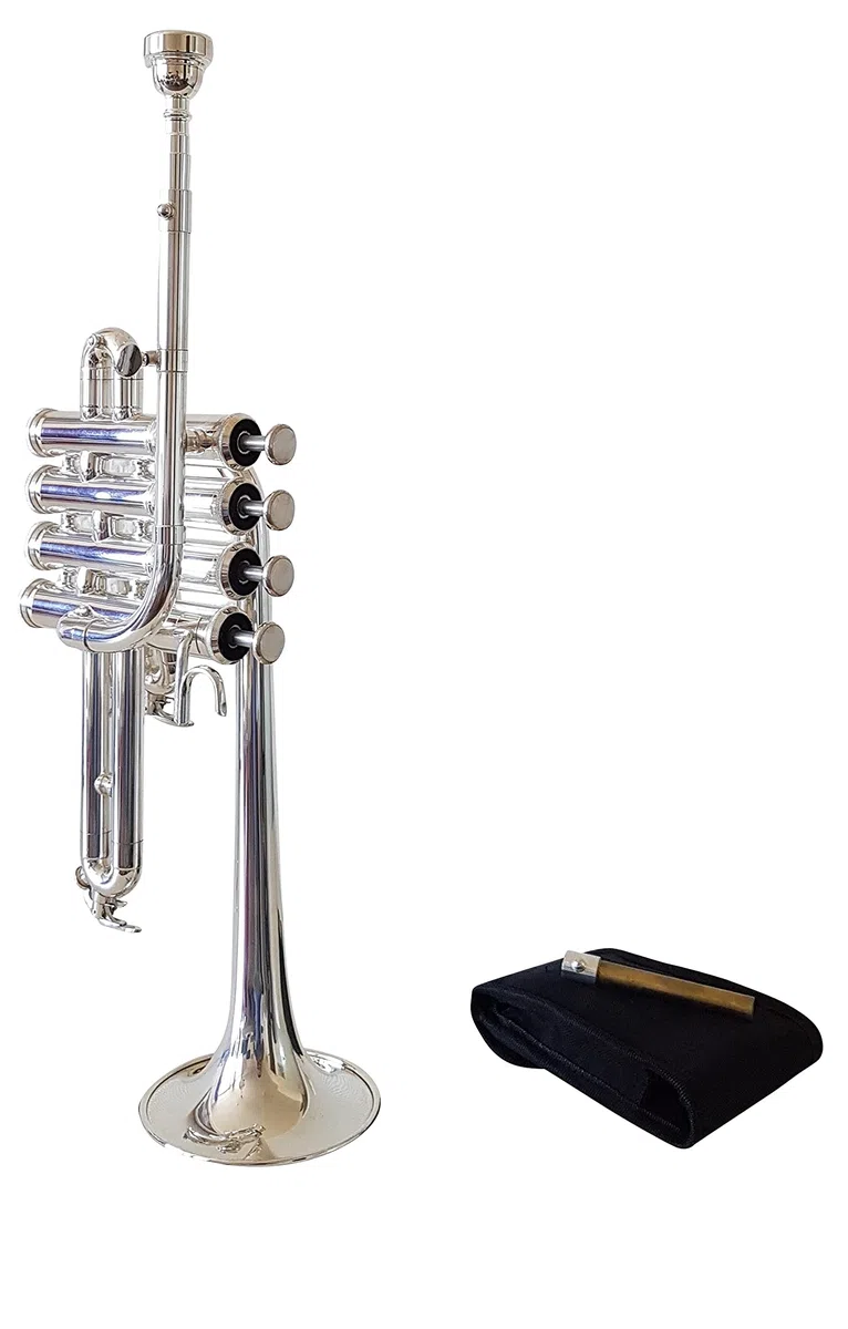 Piccolotrompete Piccolo Trompete Hoch B Trompete, Monel Ventile, versilbert, Piccolotrompeten Zubehör