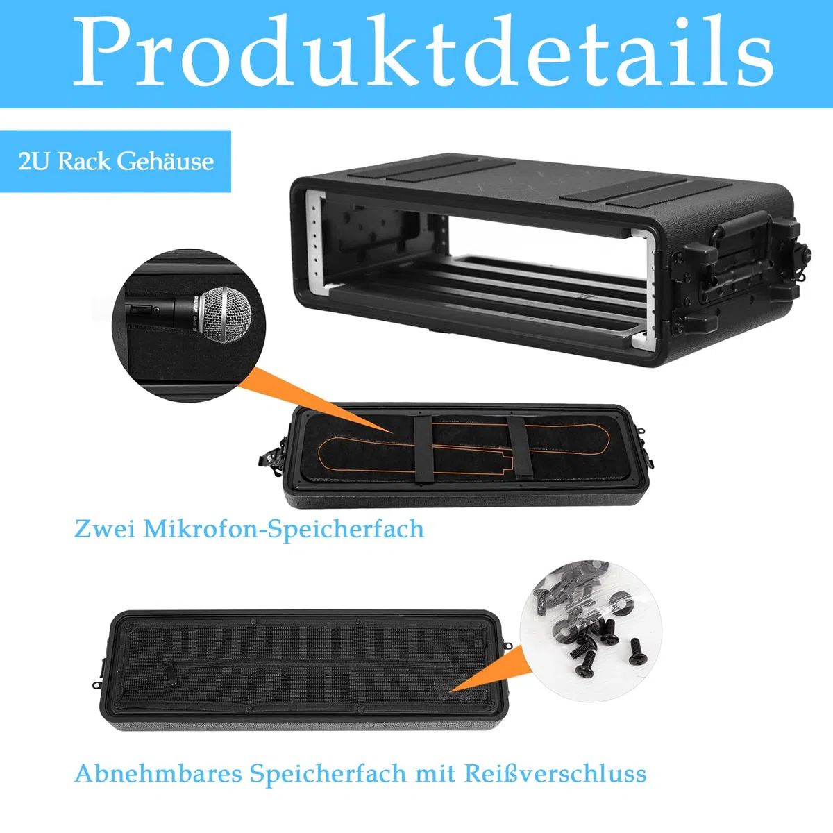 2U Rack Koffer, flach, 16 Zoll tief, 19 Zoll Rackmount-Flight-Koffer für Reisen Schutzkoffer mit maßgeschneiderter Schaumstoffeinlage Aufbewahrungsraum für drahtloses Mikrofonsystem Verstärker