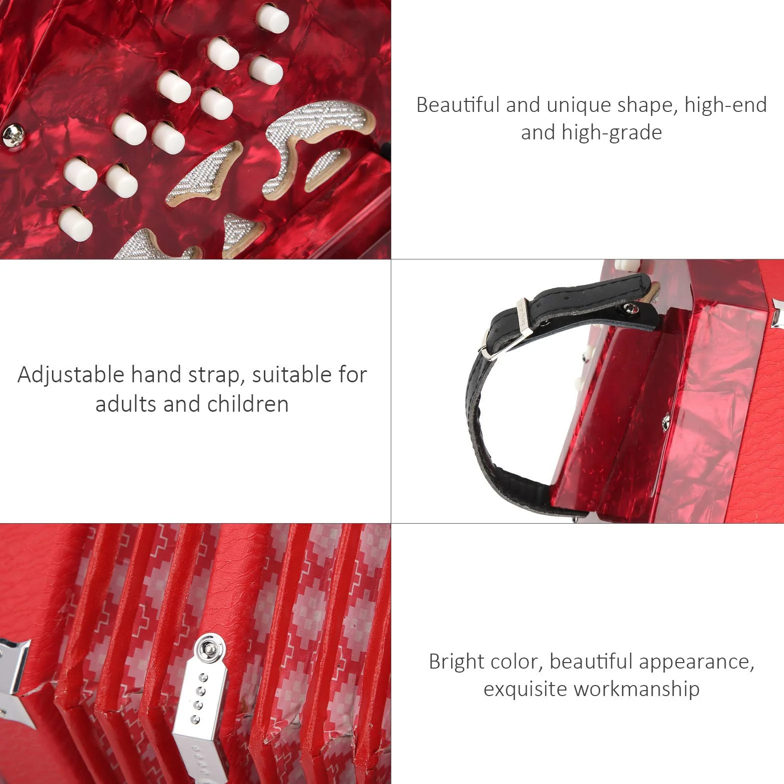 Mxzzand Akkordeon Concertina Instrument mit verstellbarer Handschlaufe für den Außenbereich und für Musik (red)