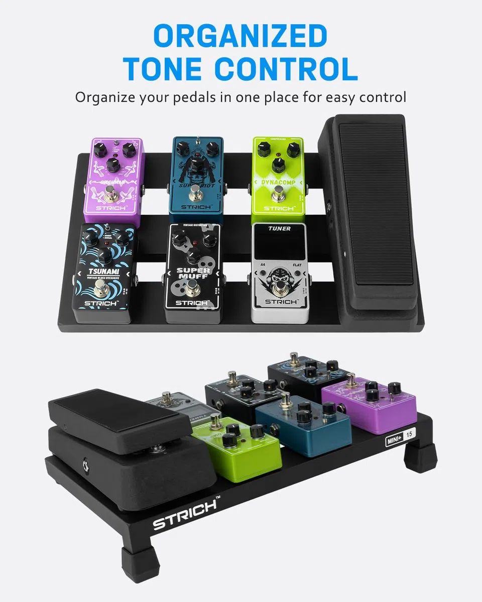 STRICH Gitarre Pedalboard aus Aluminiumlegierung 0,54 kg (superleicht) Effektpedalbrett 38 cm x 22 cm mit Tragetasche, MINI+ 15