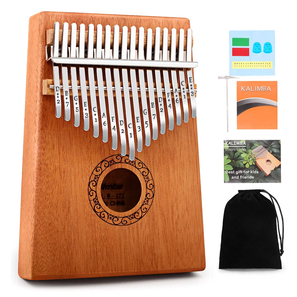 Kalimba Daumenklavier, YUNDIE tragbares 17 Tasten, Mbira-Fingerpiano mit Melodienhammer und Lernanleitung, Musikinstrumente, Geburtstagsgeschenk für Kinder, Erwachsene, Anfänger, Profis (braun)